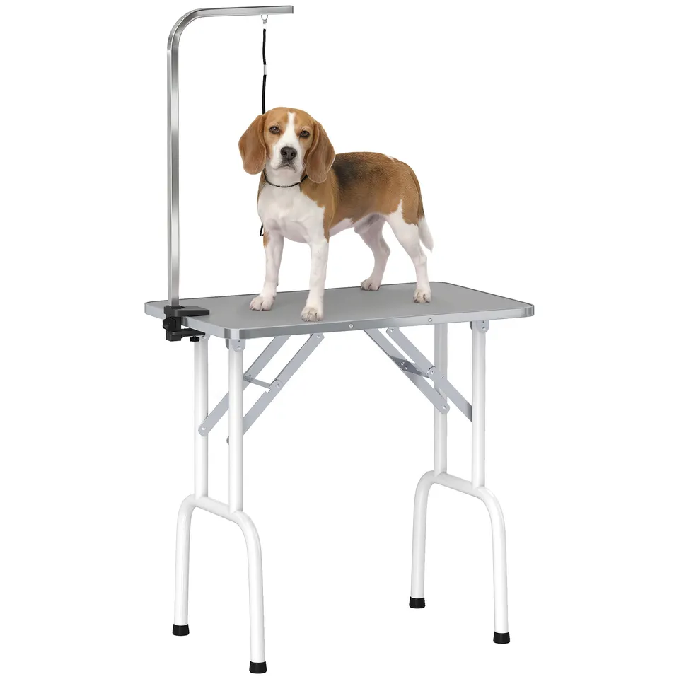 pawhut-table-de-toilettage-pliable-81-cm-pour-chiens-petits-et-moyens-grise image 1