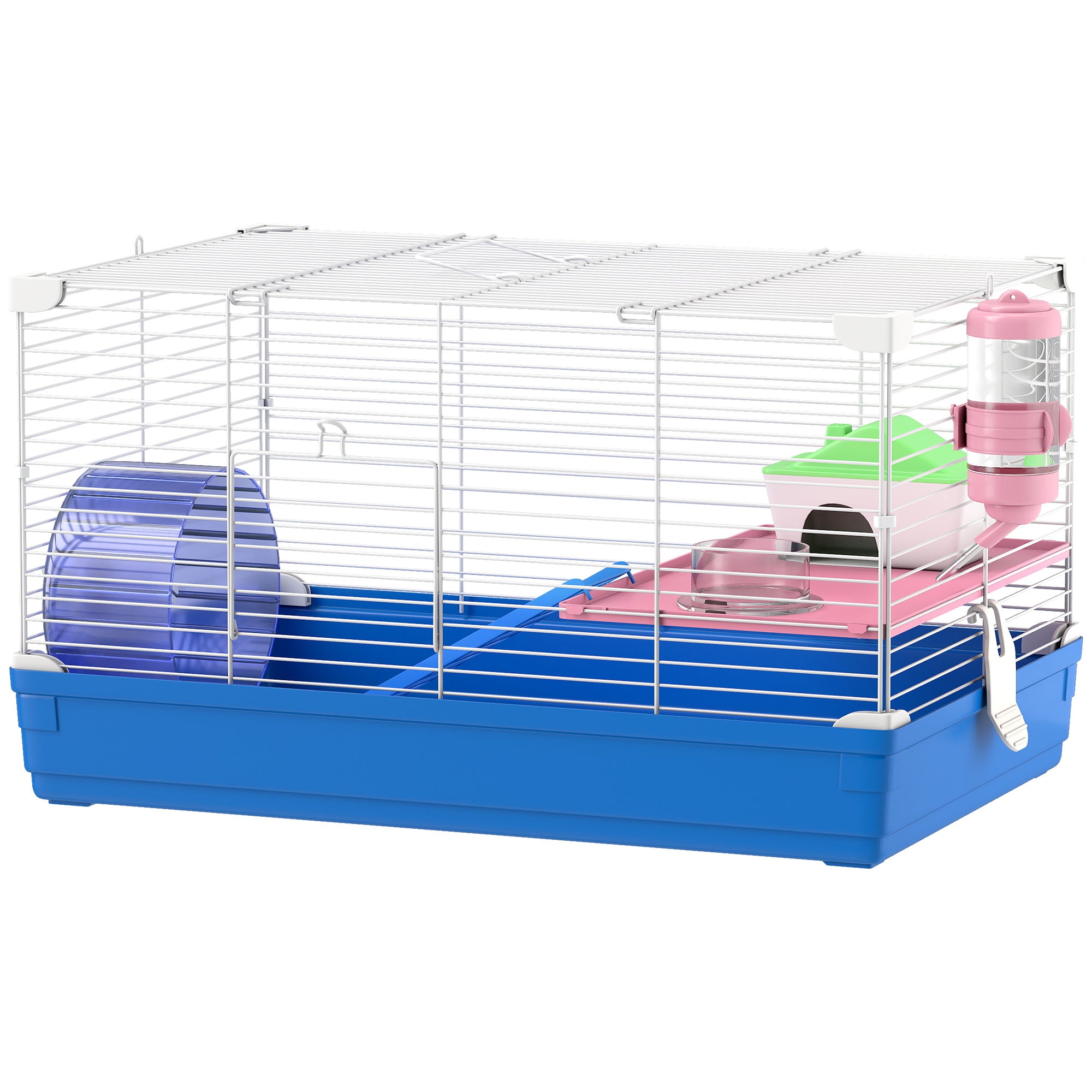 pawhut-cage-hamster-18-5-2-tages-avec-roue-biberon-et-gamelle-bleu image 2
