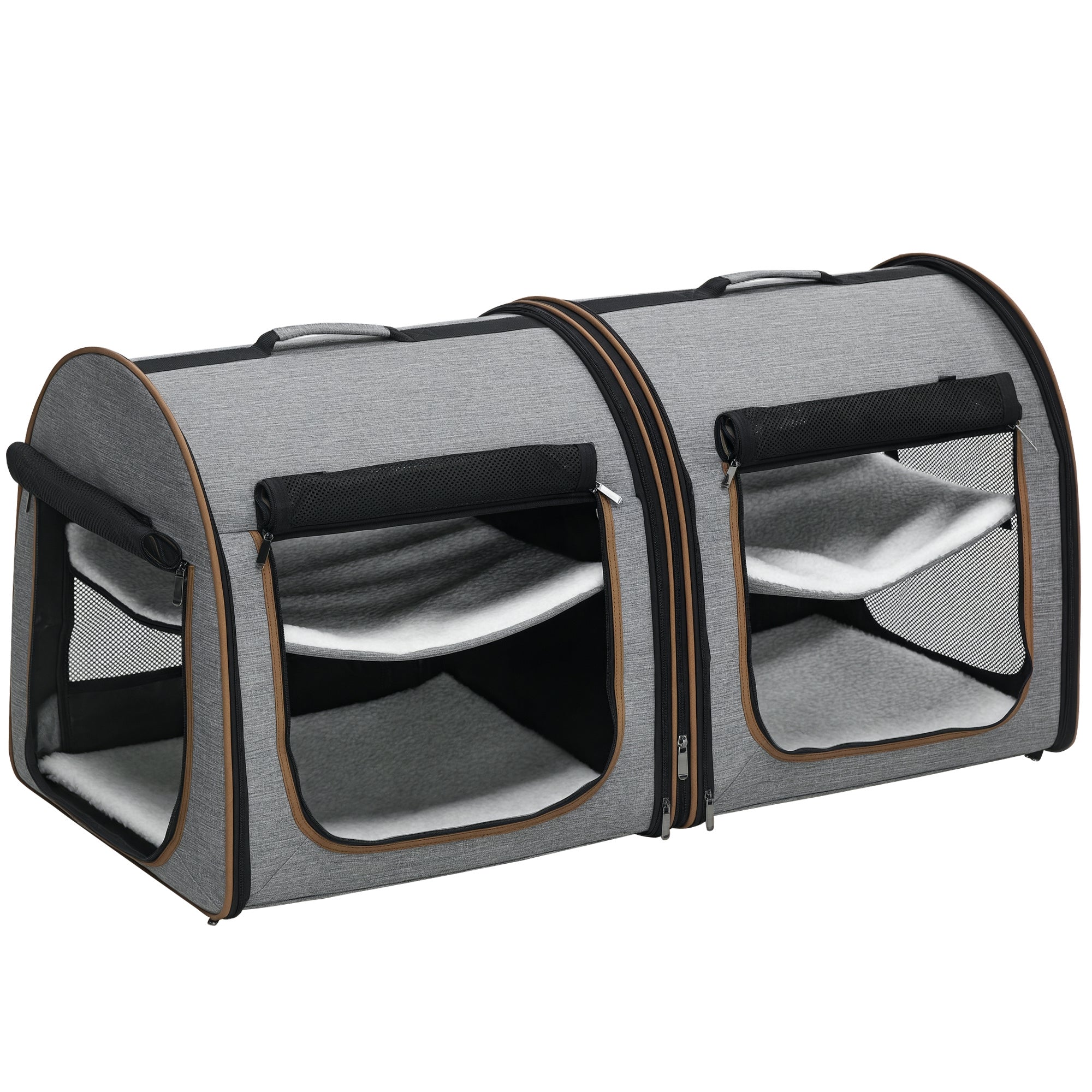 pawhut-sac-transport-double-avec-s-parateur-2-compartiments-et-coussins-gris image 1