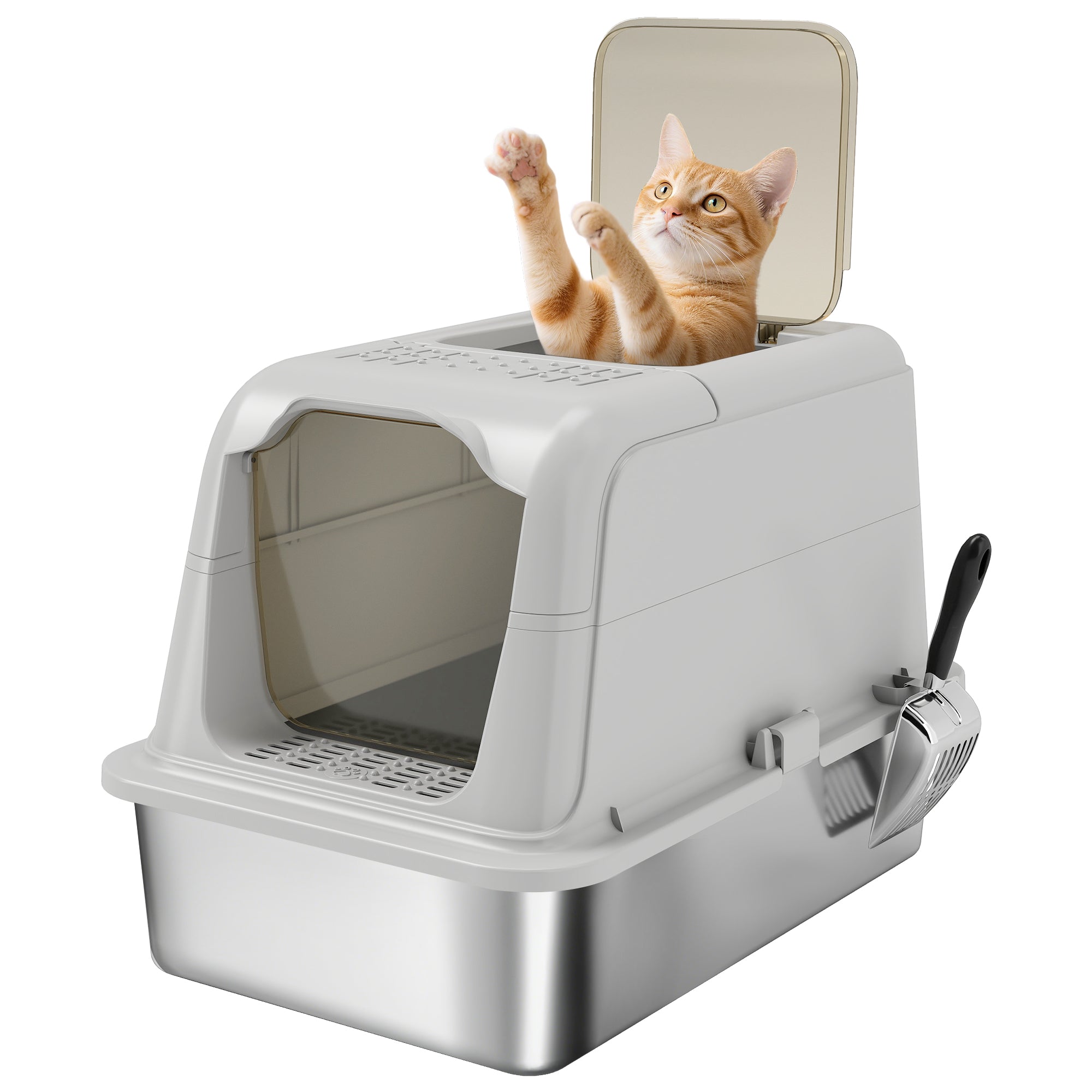 pawhut-bac-liti-re-chat-xxl-inox-couvercle-entr-e-avant-et-sortie-haute-anti-ode image 1