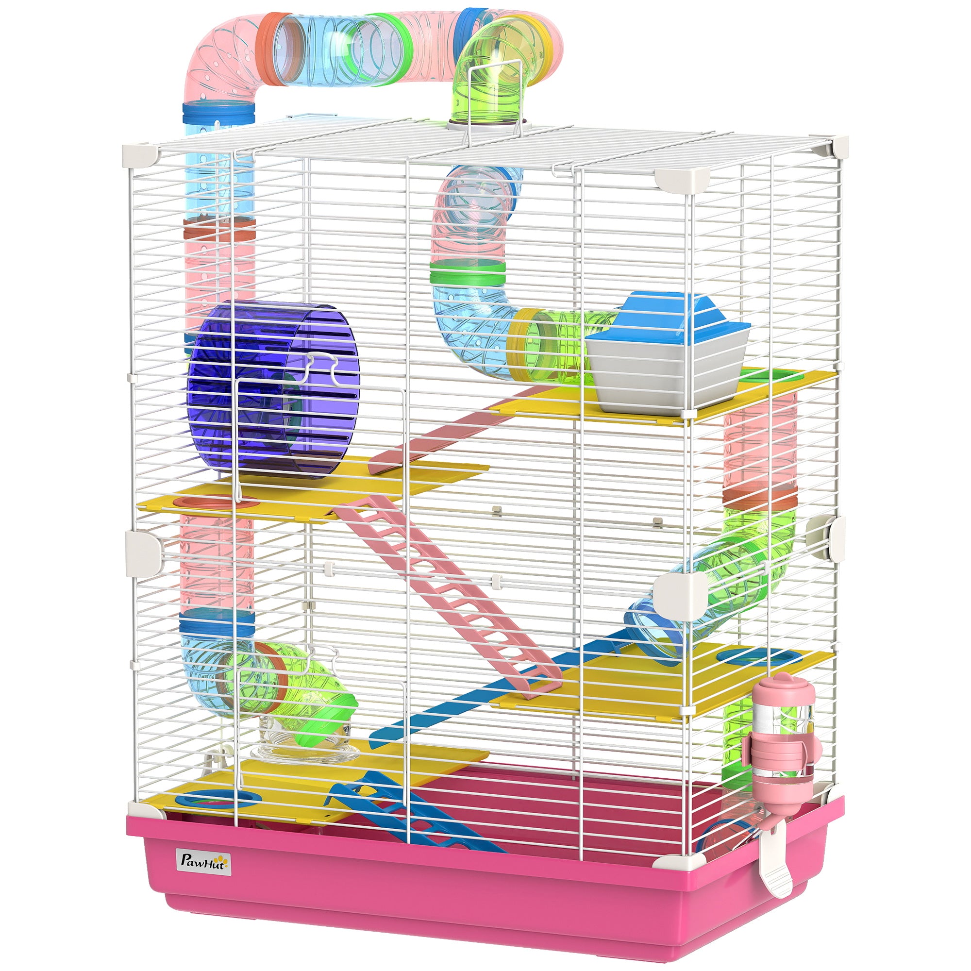pawhut-cage-hamster-5-tages-18-avec-tubes-tunnels-et-roue-rose image 2
