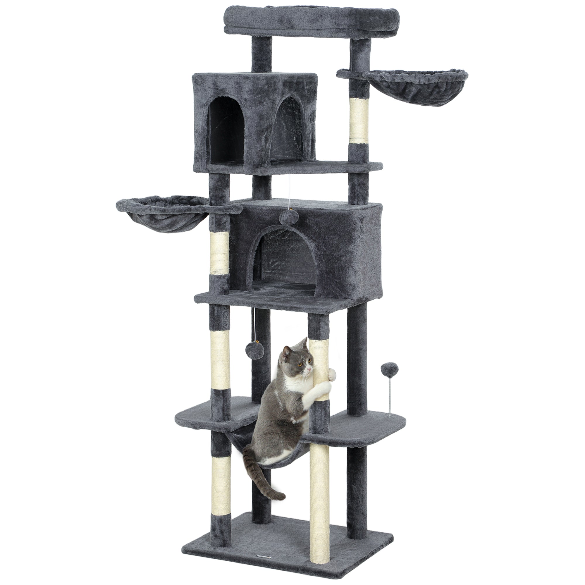 pawhut-arbre-chat-175-cm-avec-2-niches-3-hamacs-et-perchoirs-gris-fonc image 1