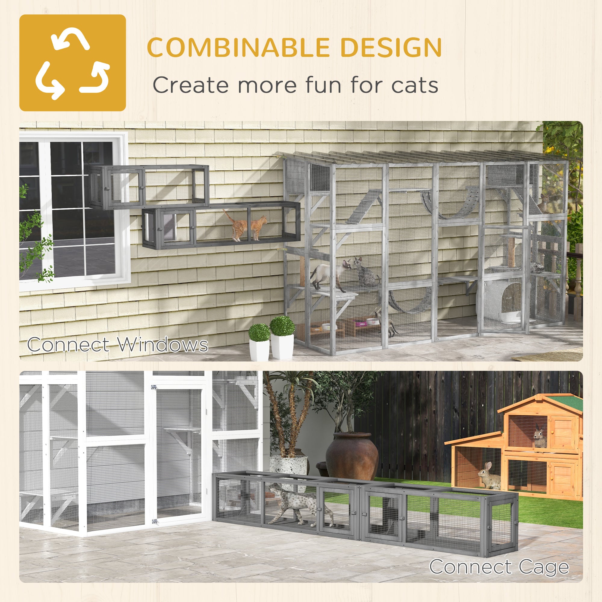 pawhut-tunnel-chat-ext-rieur-bois-98-8-portes-modulable-gris-fonc image 7