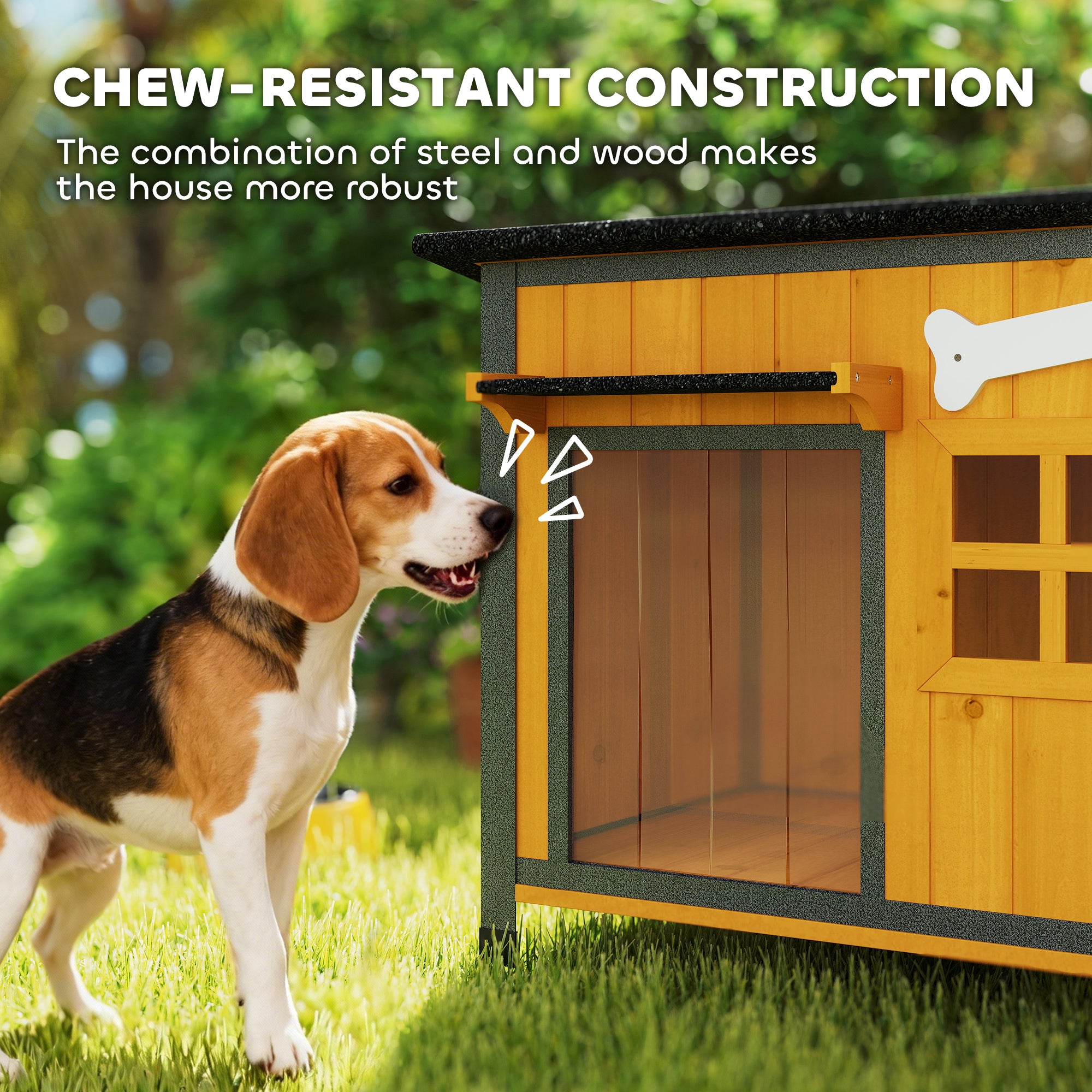 pawhut-niche-pour-chien-armature-acier-avec-toit-ouvrable-jaune image 6