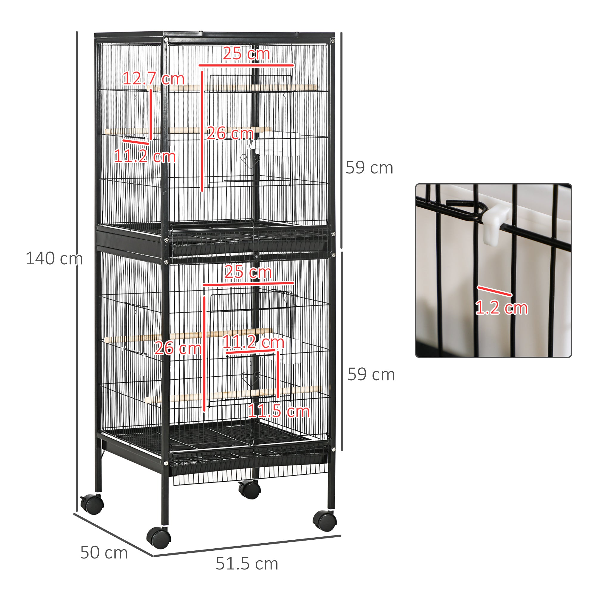 pawhut-cage-oiseaux-2-en-1-convertible-2-niveaux-noire image 5