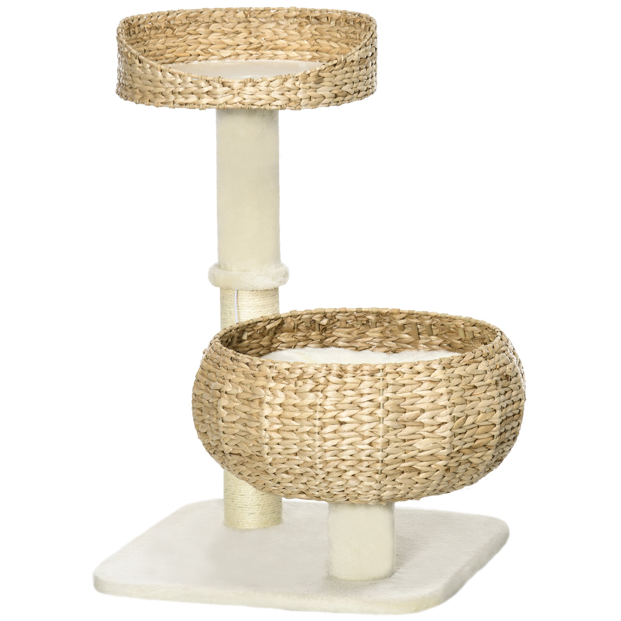 pawhut-arbre-chat-72-cm-maison-en-paille-tress-e-avec-griffoirs-et-coussins image 2