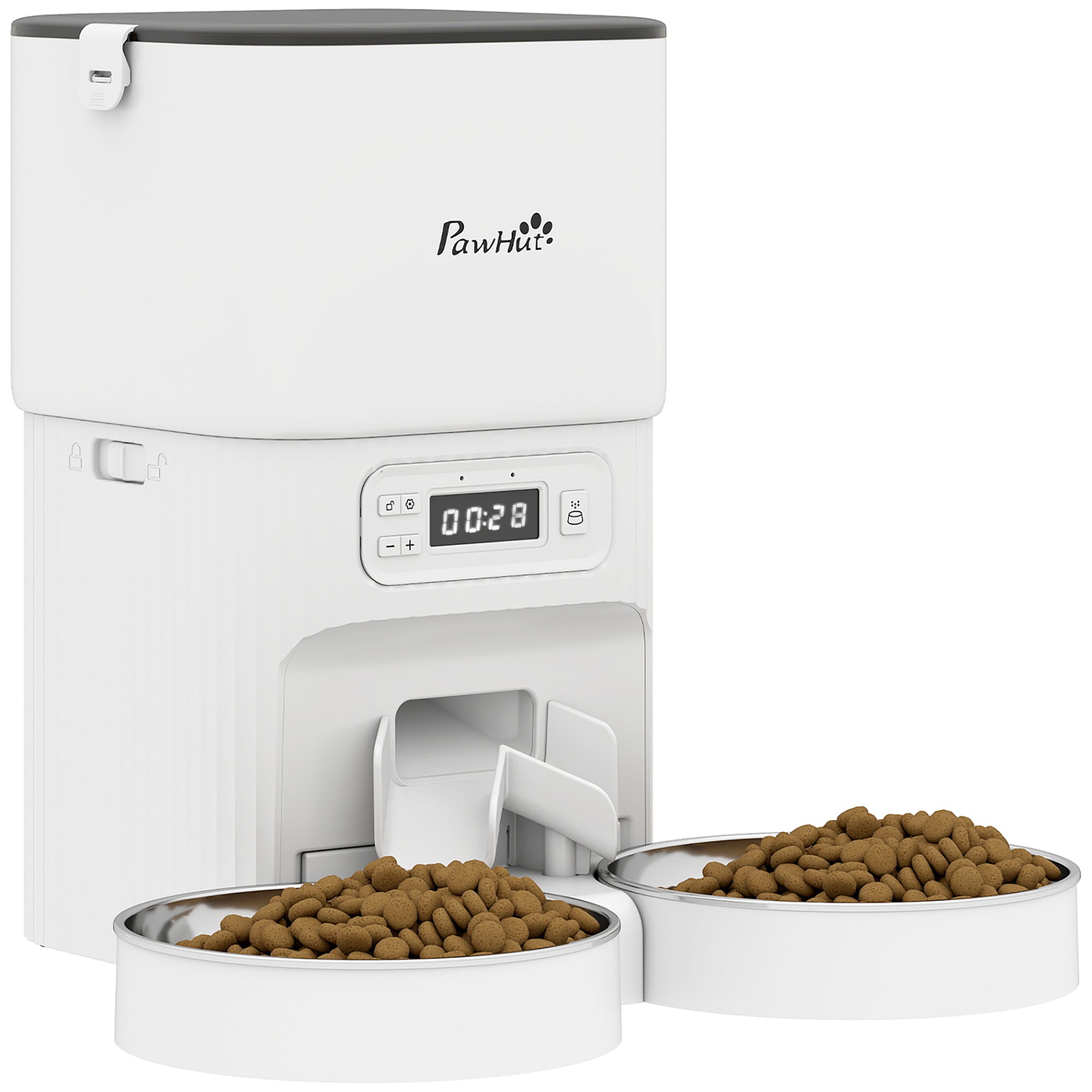 pawhut-distributeur-automatique-pour-chat-4l-1-6-repas-par-jour-double-bol image 1