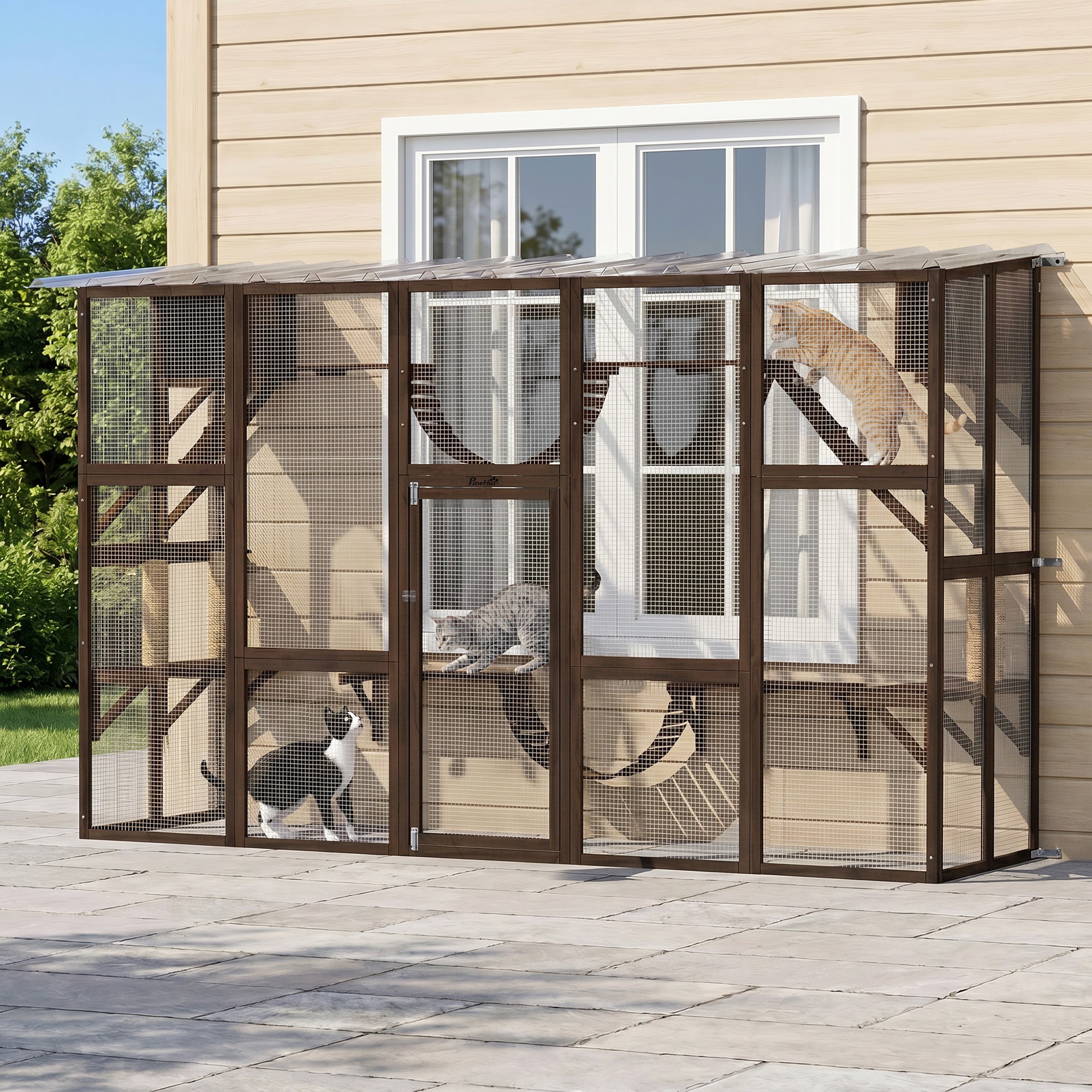 pawhut-catio-enclos-ext-rieur-pour-chat-en-bois-avec-toit-1-4-chats-marron-caf image 4