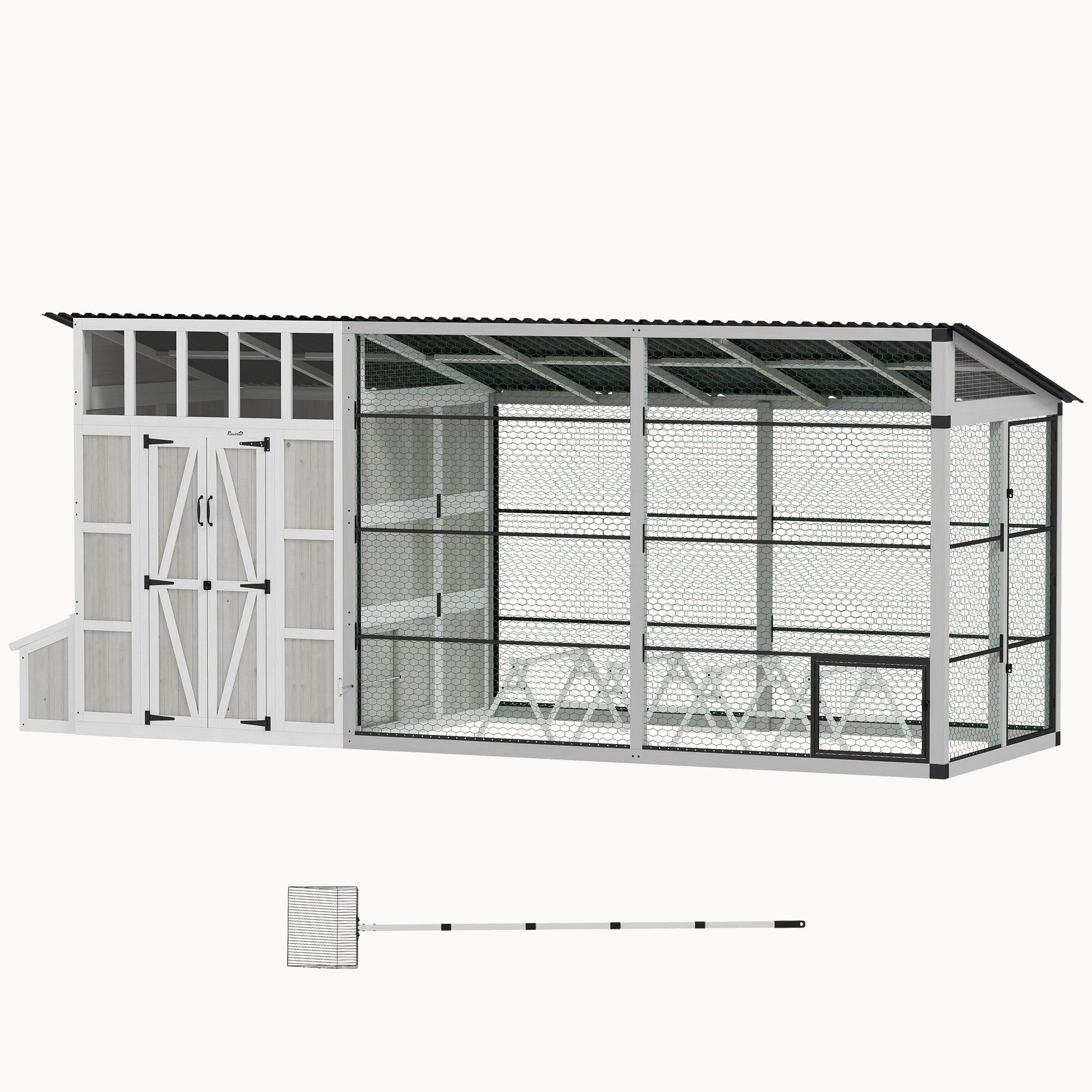 pawhut-poulailler-walk-in-212-pour-10-15-poules-avec-enclos-et-pondoir-gris-clai image 2