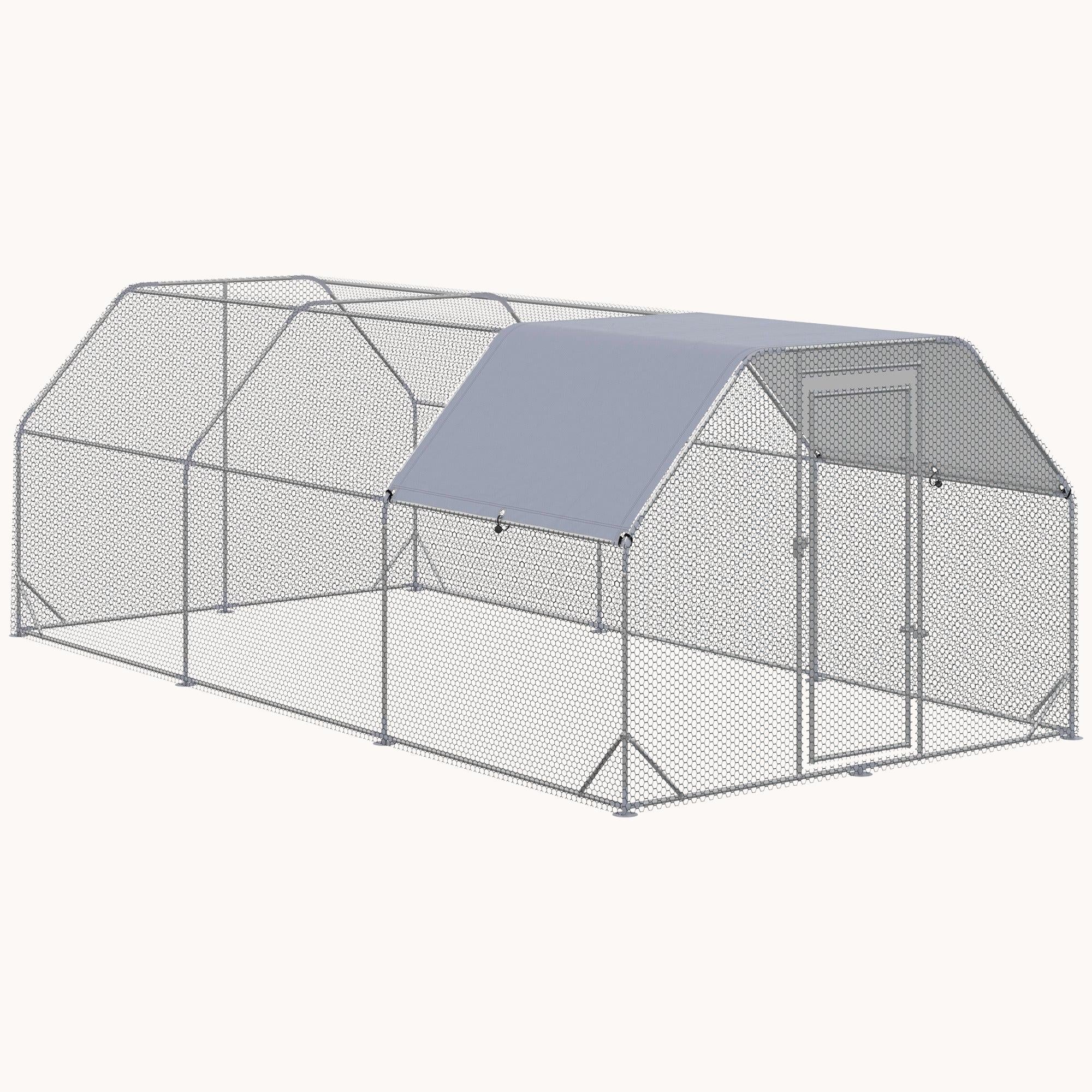 pawhut-enclos-ext-rieur-grillag-pour-poules-walk-in-18-7-x-9-2-avec-b-che-argent image 1