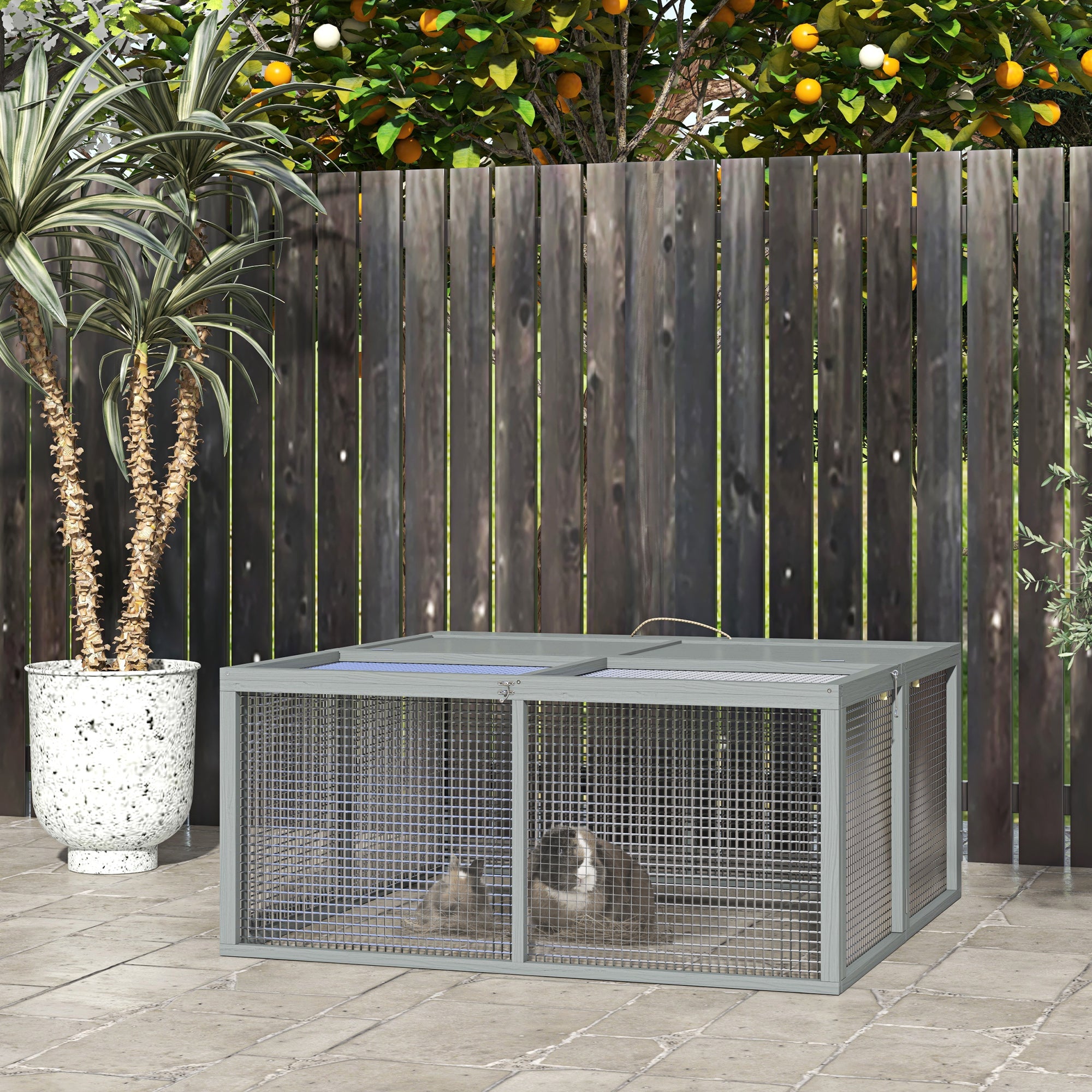 pawhut-clapier-lapin-pliable-bois-pour-2-3-lapins-gris image 4
