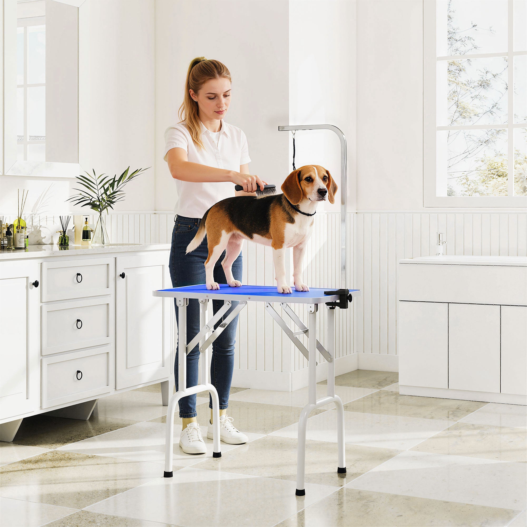 pawhut-table-de-toilettage-chien-pliable-81-cm-avec-bras-r-glable-20-60-cm-bleue image 3