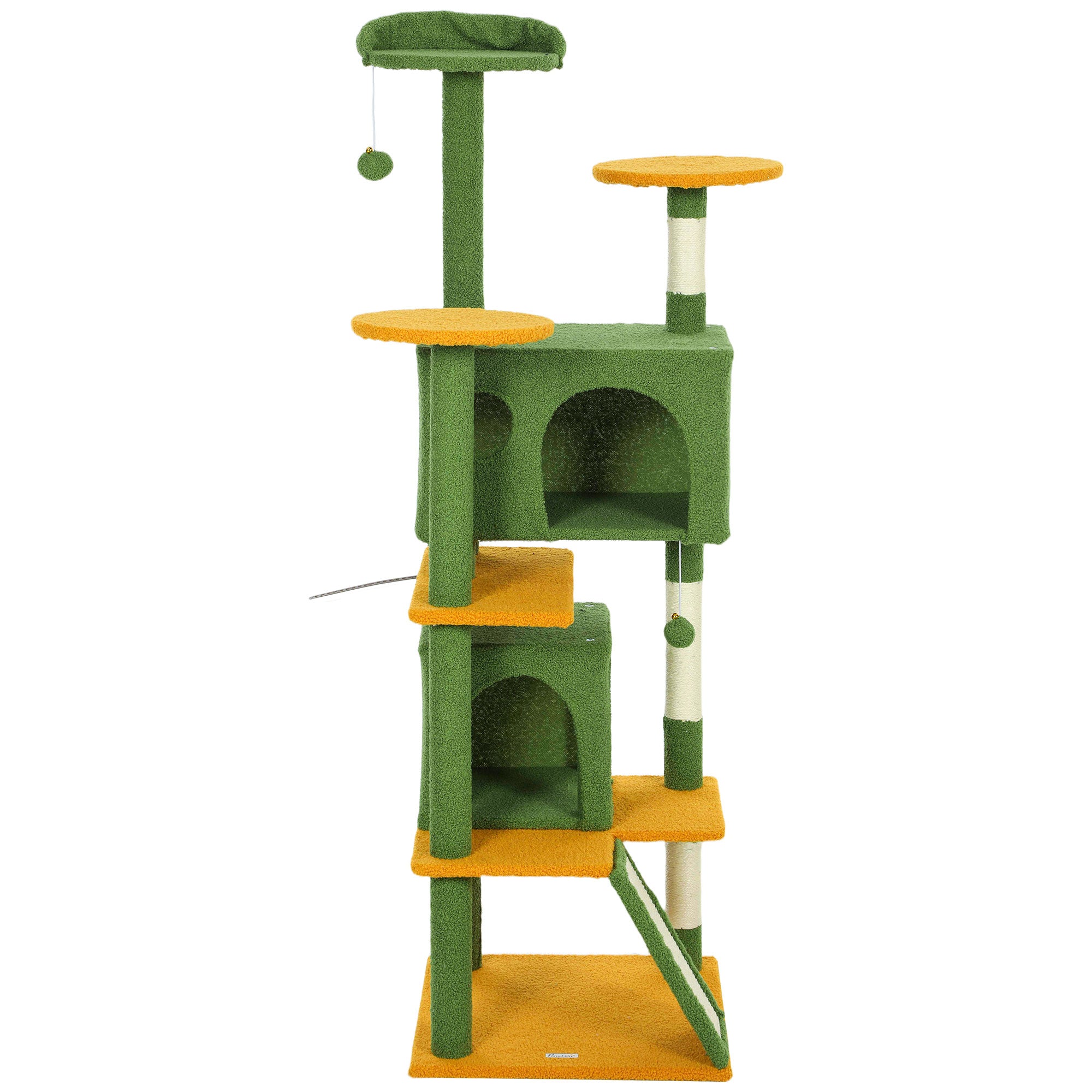 pawhut-arbre-chat-63-pouces-vert-avec-2-niches-lit-rampe-et-griffoirs image 2