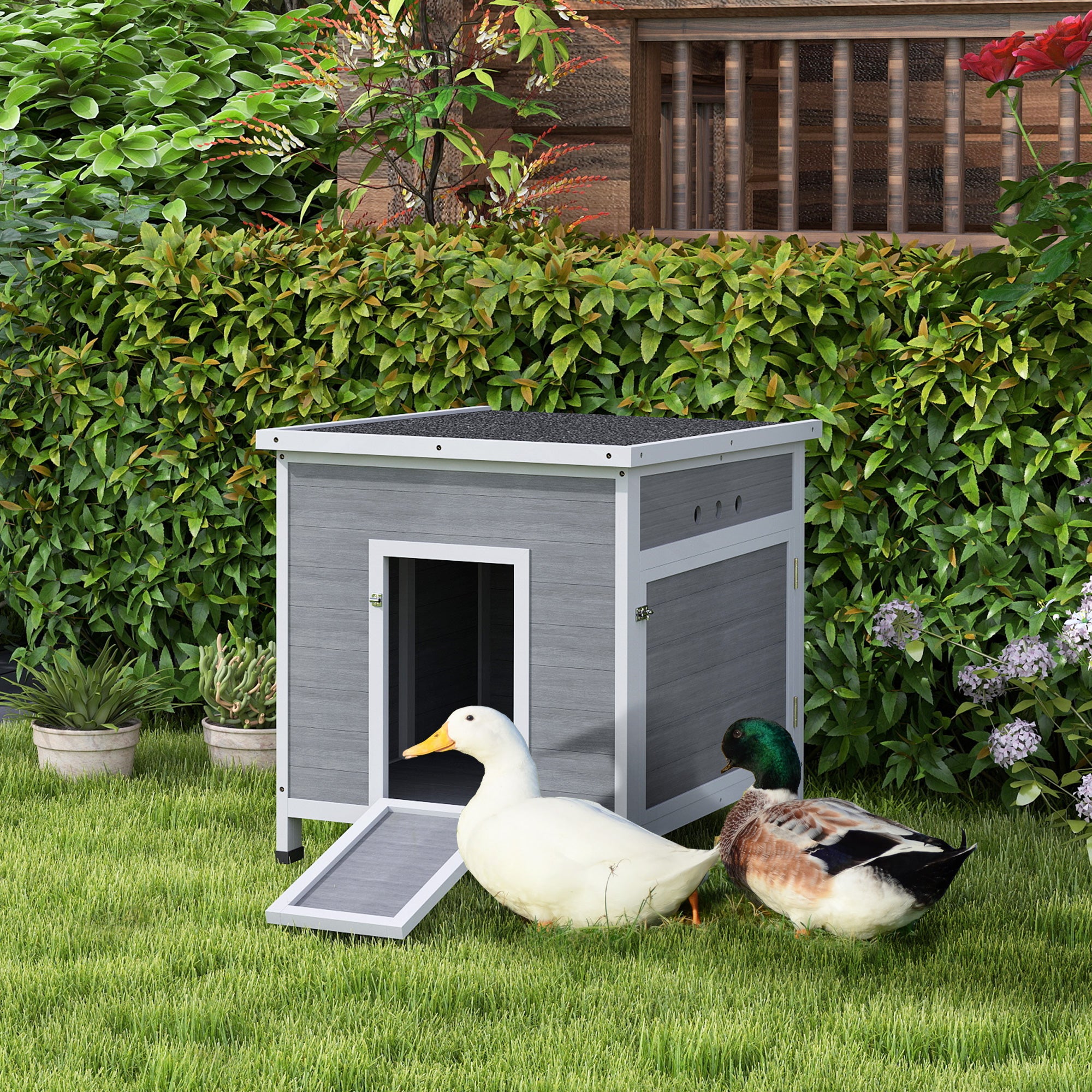 pawhut-maison-canards-bois-2-4-canards-double-porte-gris-clair image 3