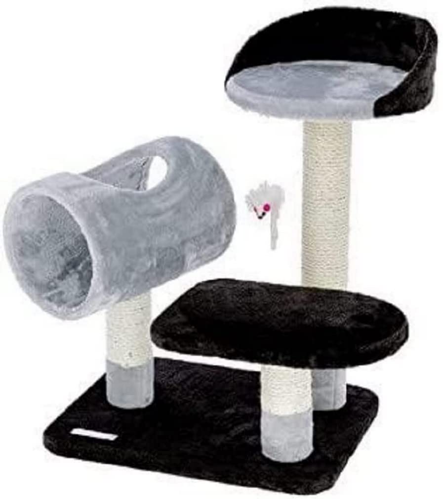 kerbl-pet-moon-arbre-chat-46x36x62-cm-gris-noir-avec-tunnel-et-souris image 1