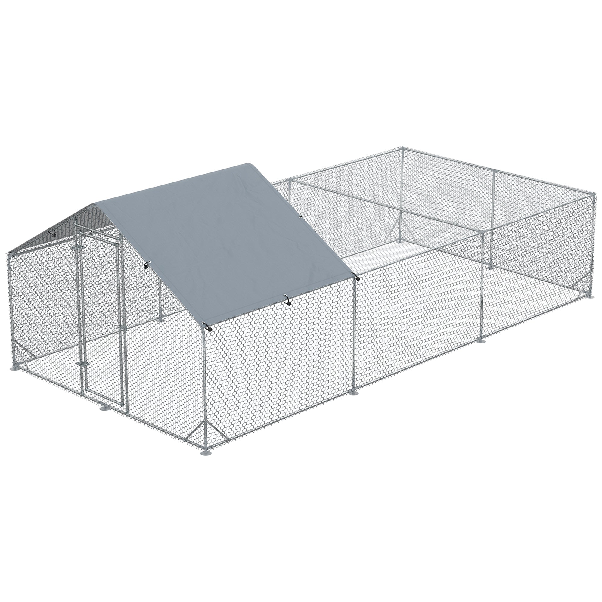 pawhut-grand-enclos-poulailler-walk-in-m-tal-6-m-avec-b-che-uv-argent image 2