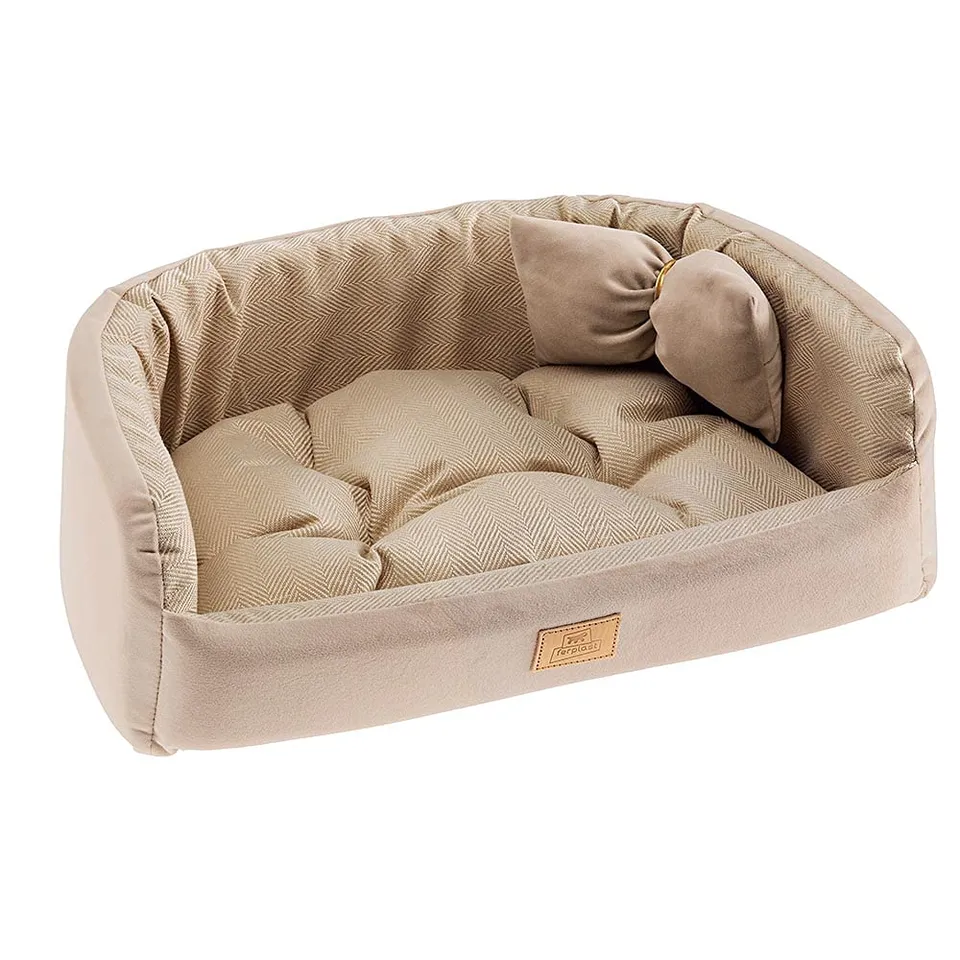 ferplast-harris-65-couchage-rembourr-chien-et-chat-tweed-et-velours-beige image 1