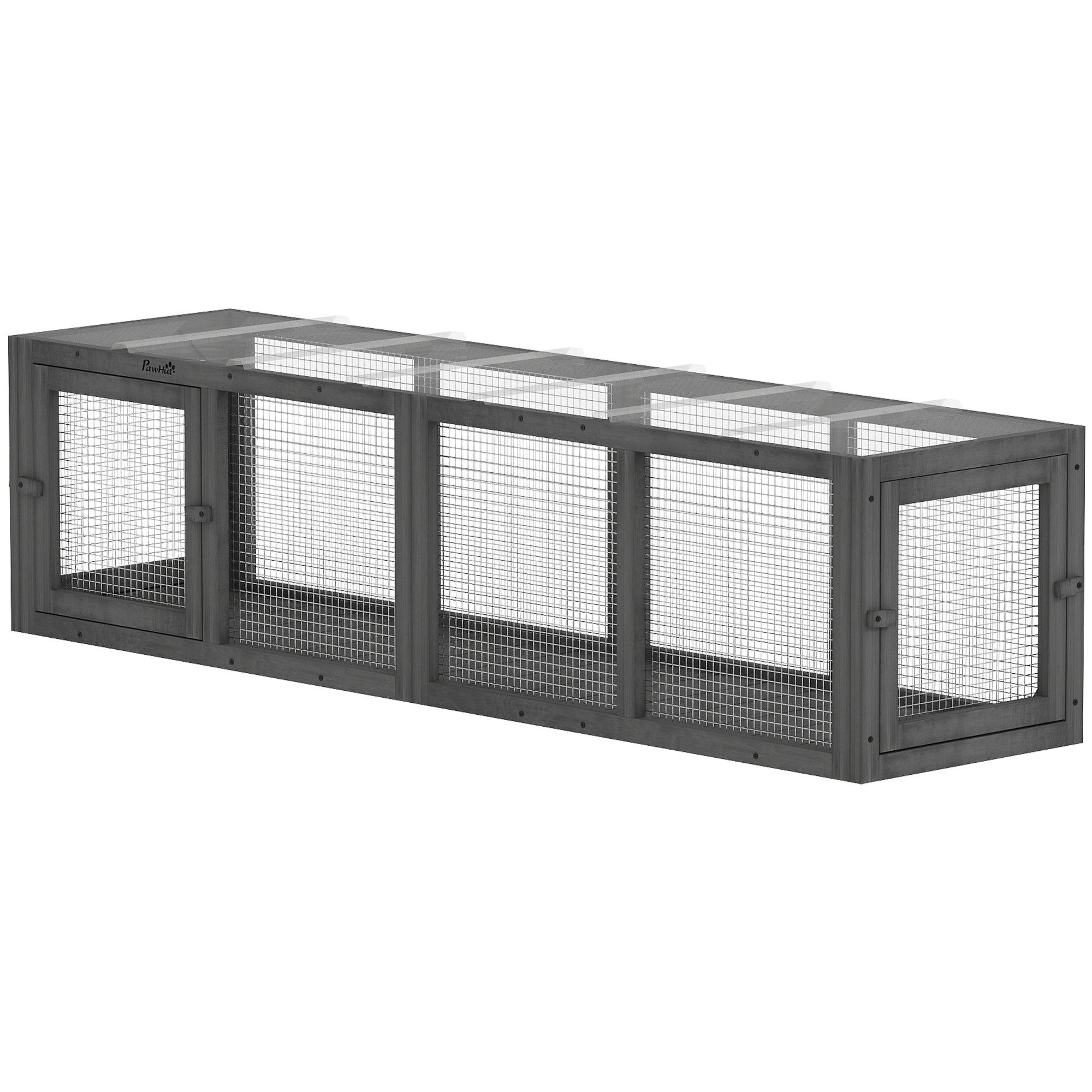 pawhut-tunnel-pour-chat-ext-rieur-modulaire-bois-3-portes-gris image 2