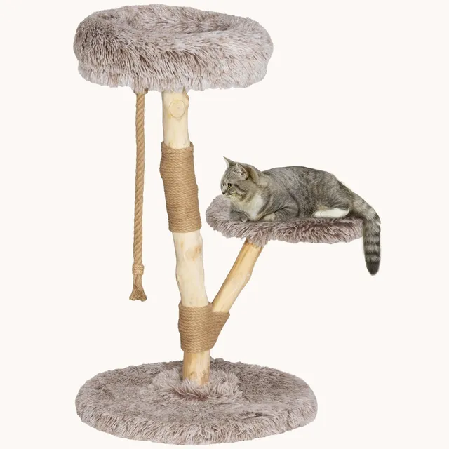 pawhut-arbre-chat-tour-35-pouces-poteaux-bois-couchage-et-jouet-marron image 1