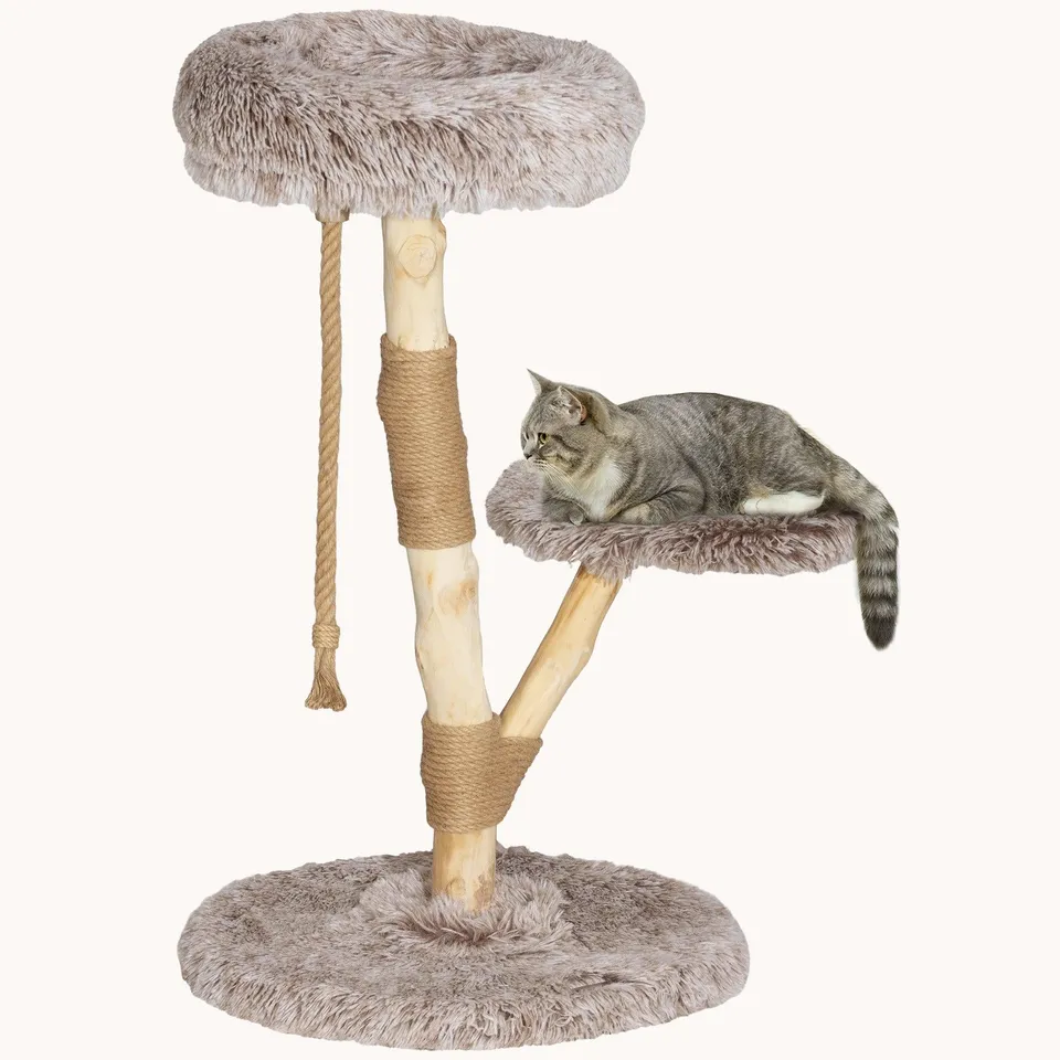 pawhut-arbre-chat-tour-35-pouces-poteaux-bois-couchage-et-jouet-marron image 1