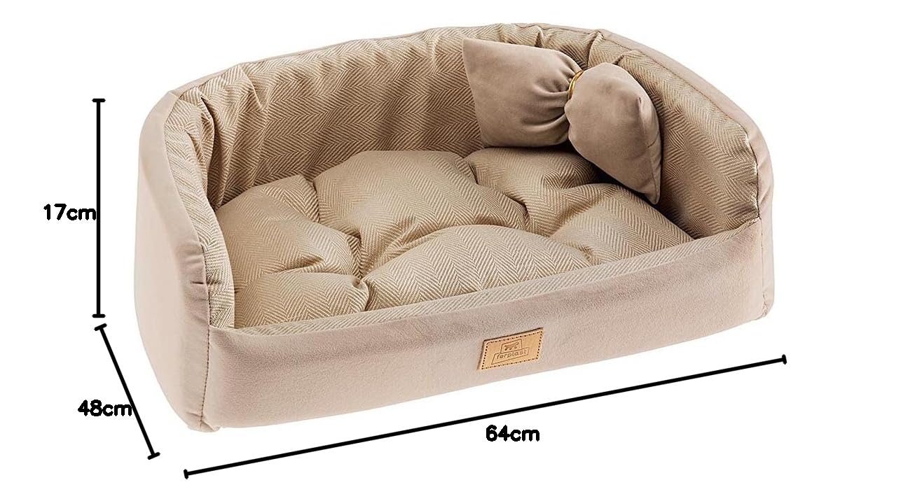 ferplast-harris-65-couchage-rembourr-chien-et-chat-tweed-et-velours-beige image 2
