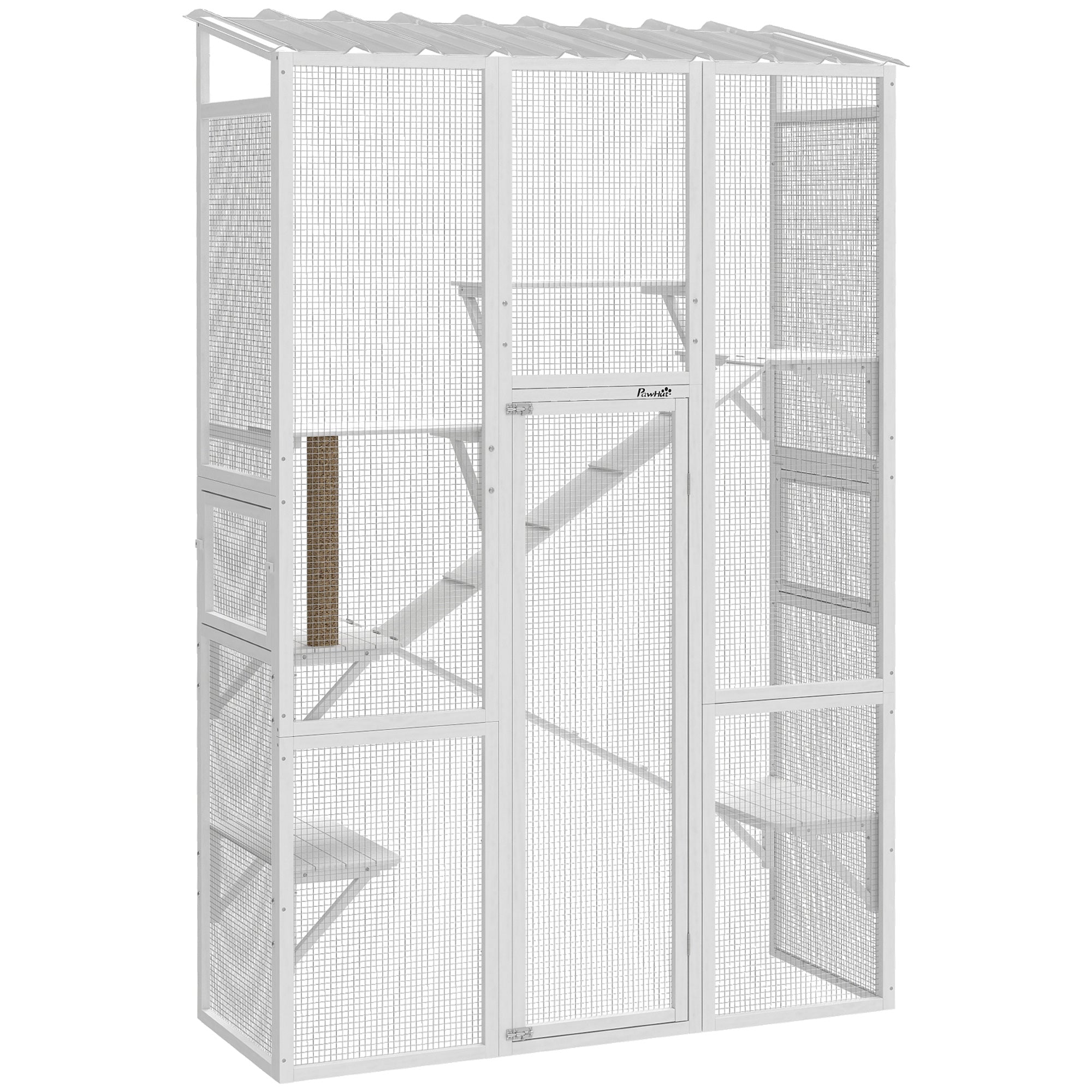 pawhut-grand-catio-ext-rieur-blanc-6-plateformes-rampes-griffoir image 1
