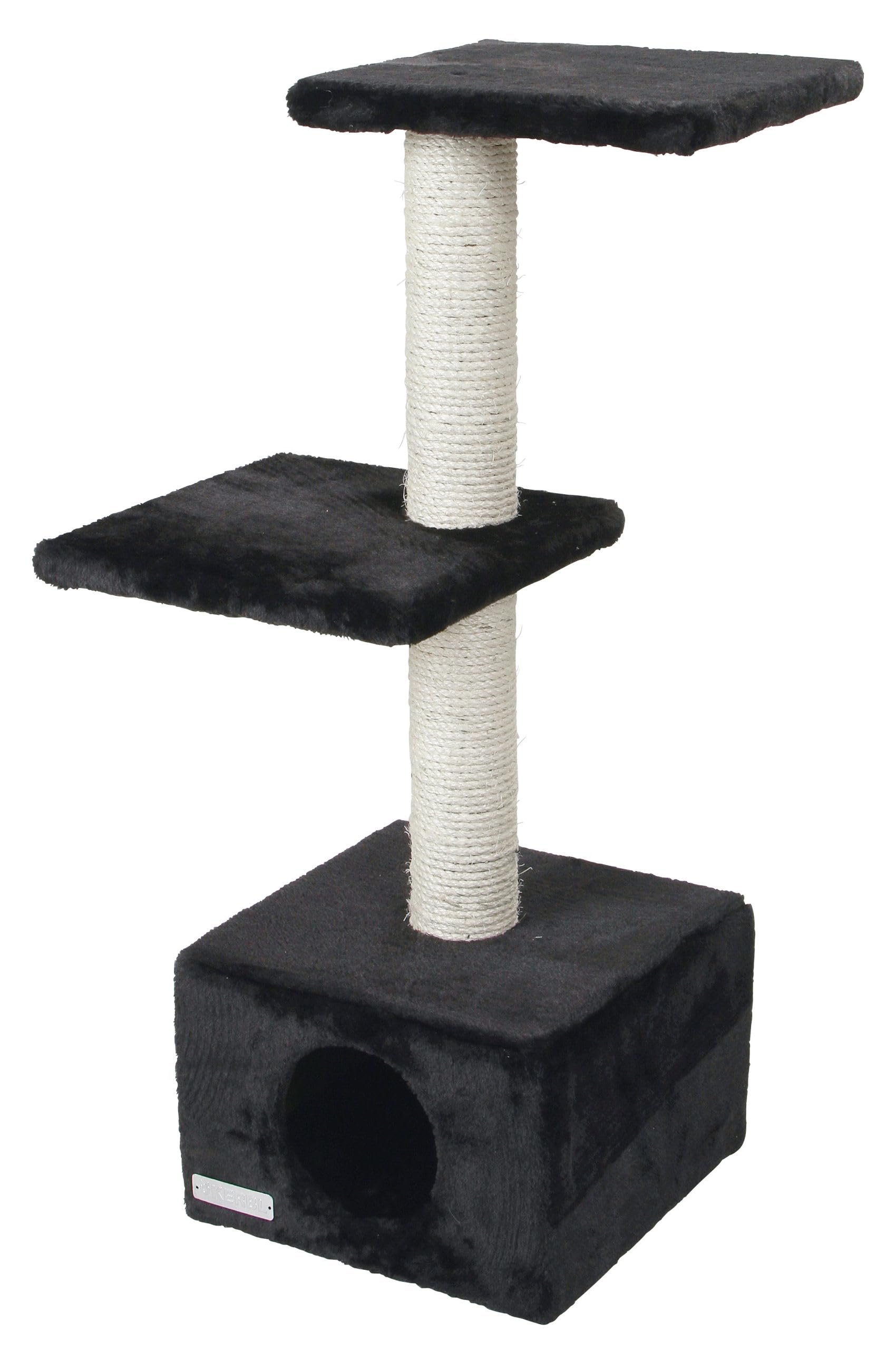 kerbl-arbre-chat-venus-sweet-30-x-30-x-85-cm-noir-grotte-griffoir-sisal image 2