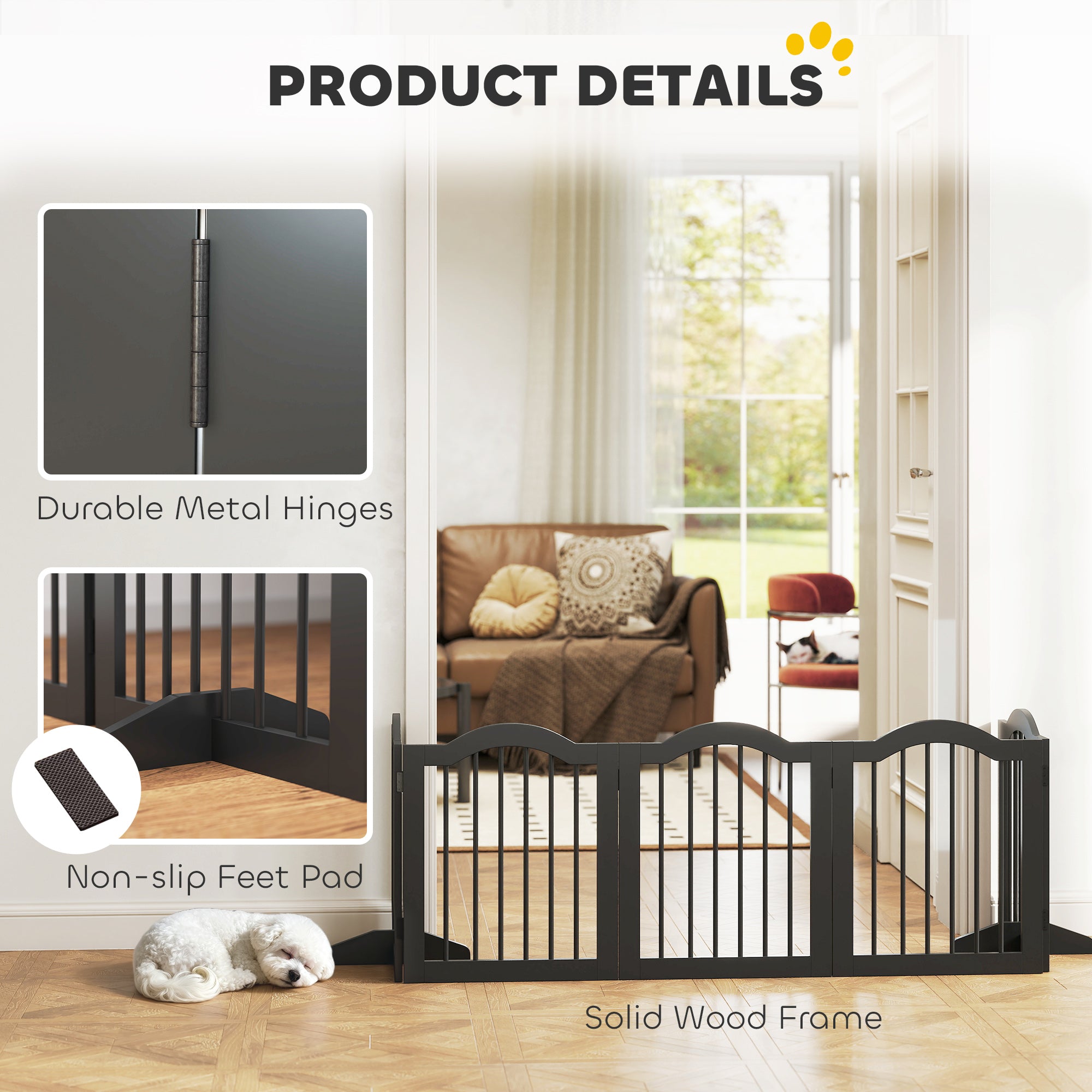 pawhut-barri-re-chien-5-panneaux-bois-pliable-autoportante-261-5-cm-noir image 7