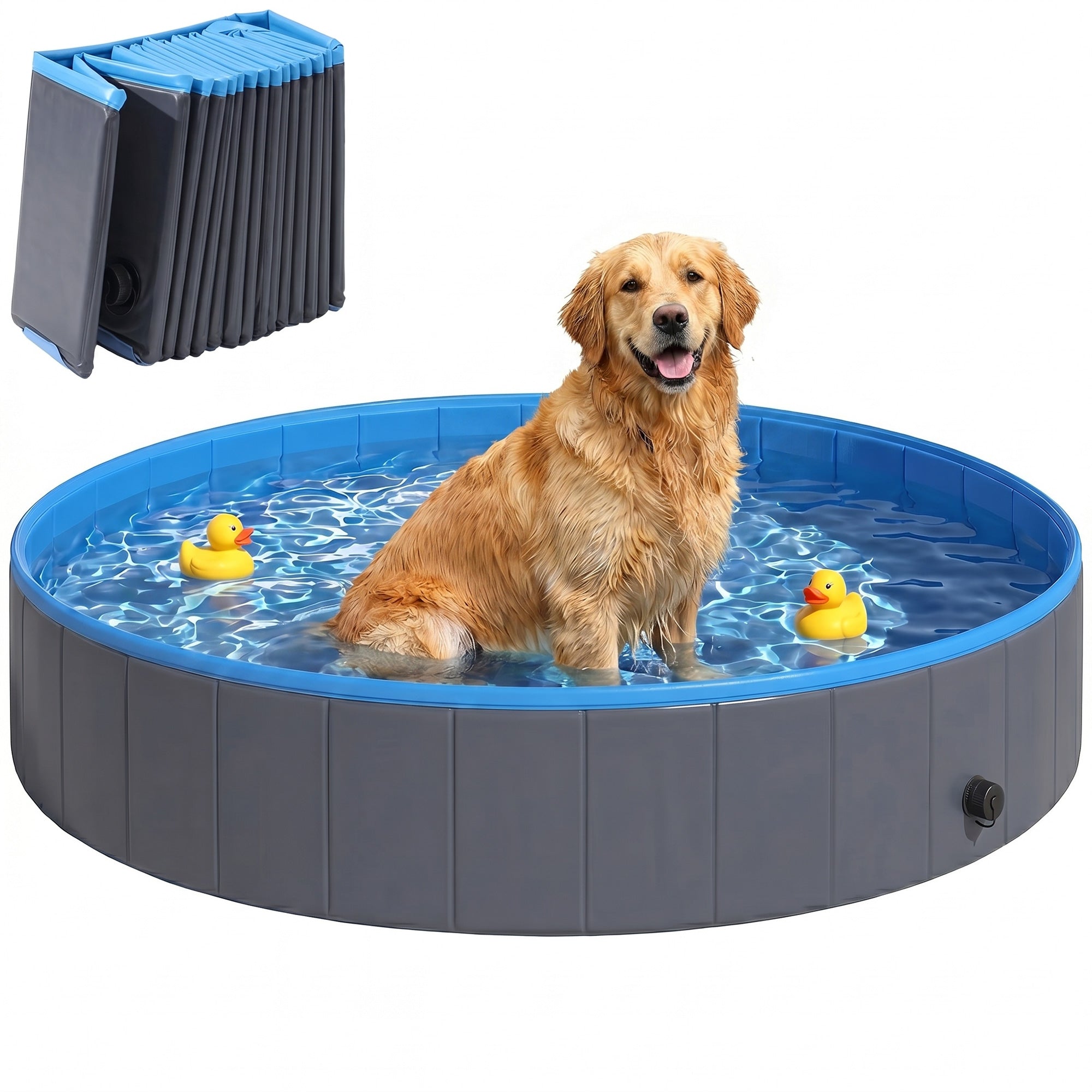 pawhut-piscine-pour-chien-pliable-pvc-140-x-30-cm-fond-antid-rapant-avec-vidange image 1