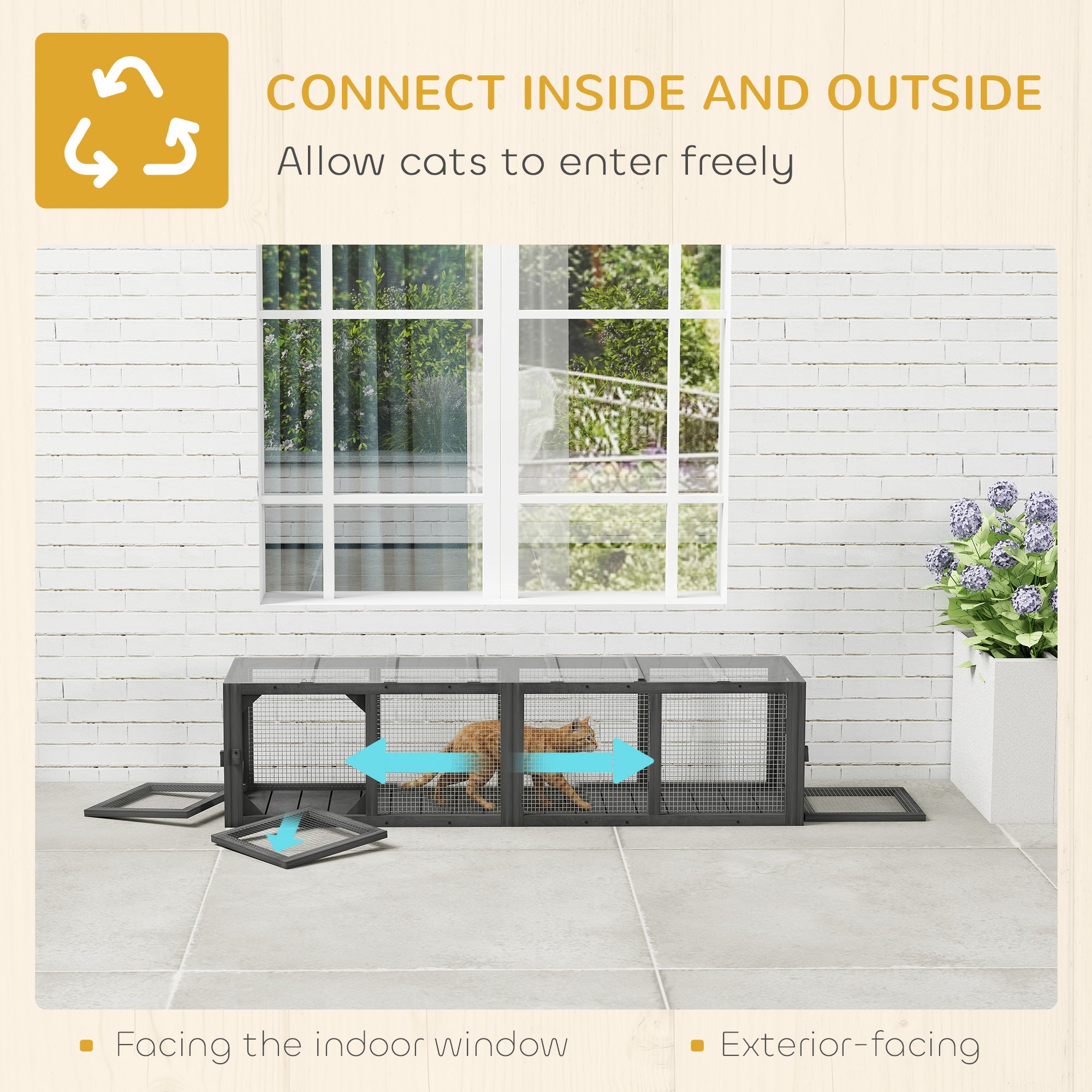 pawhut-tunnel-pour-chat-ext-rieur-modulaire-bois-3-portes-gris image 6