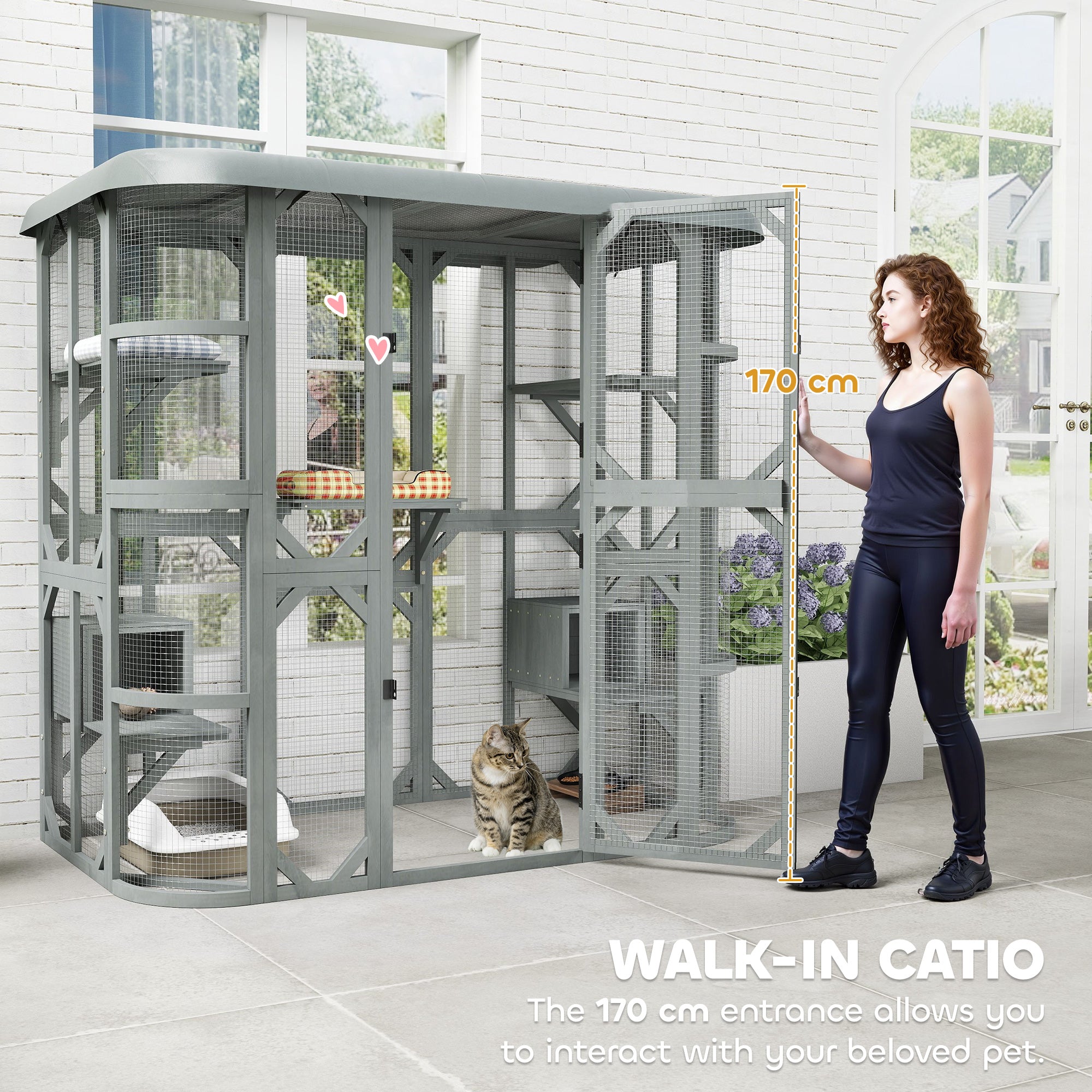pawhut-catio-enclos-ext-rieur-chat-gris-walk-in-avec-2-niches-5-plateformes-et-h image 7