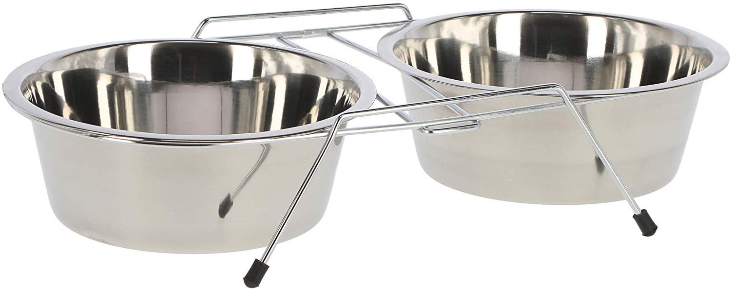 kerbl-gamelles-inox-sur-support-2x900-ml-argent image 1