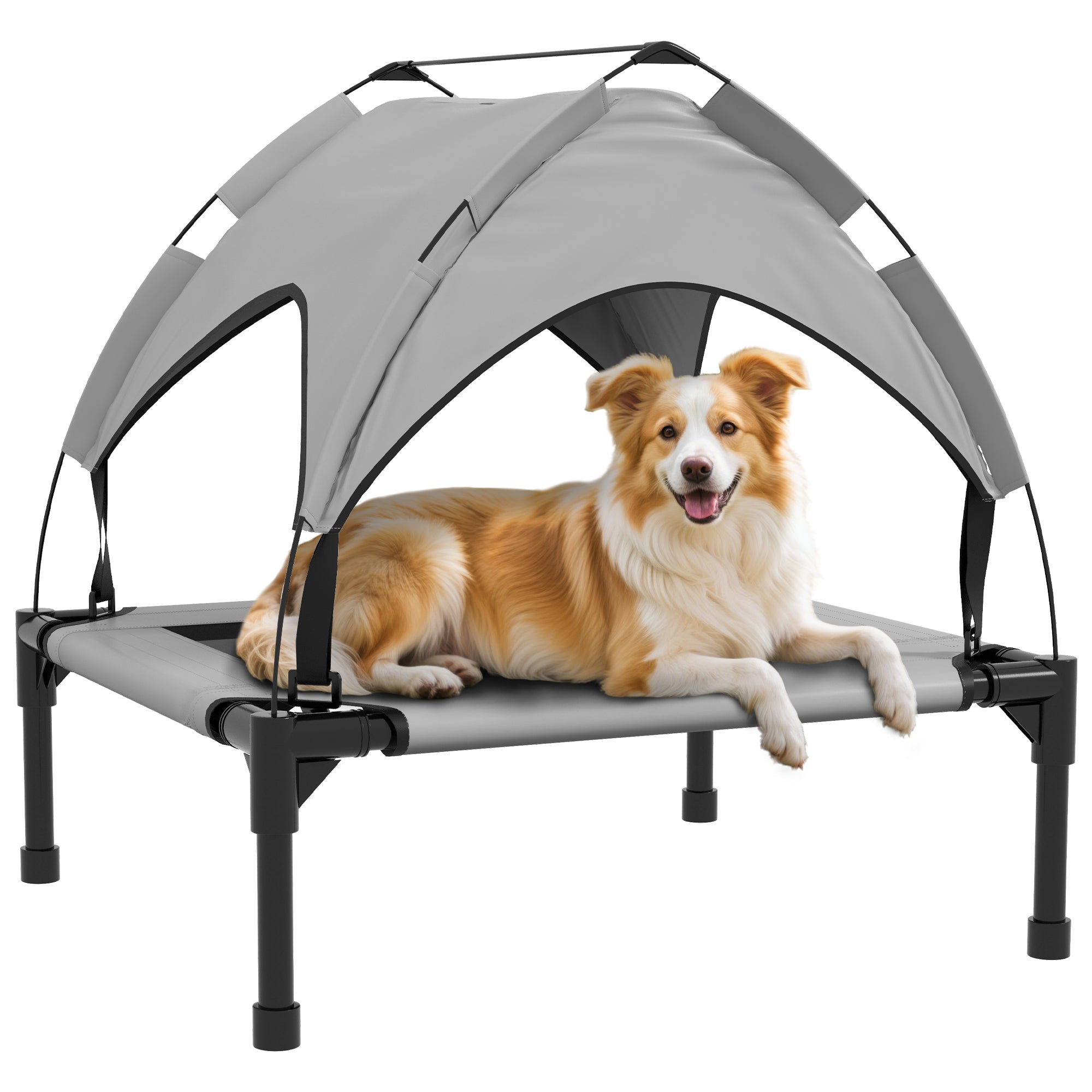 pawhut-lit-sur-lev-pour-chien-avec-auvent-30-x-24-x-27-gris-clair image 1