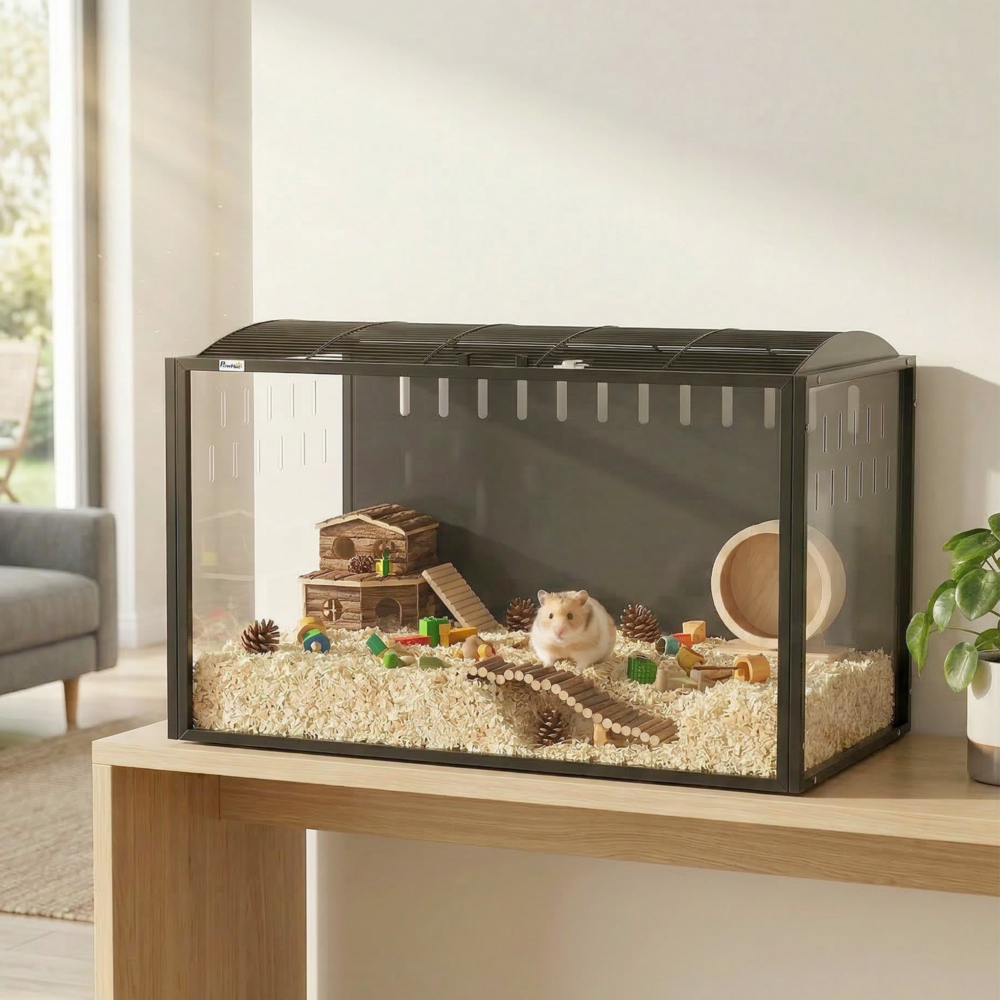pawhut-cage-hamster-acrylique-105-x-51-x-53-cm-ouverture-dessus-noir image 4