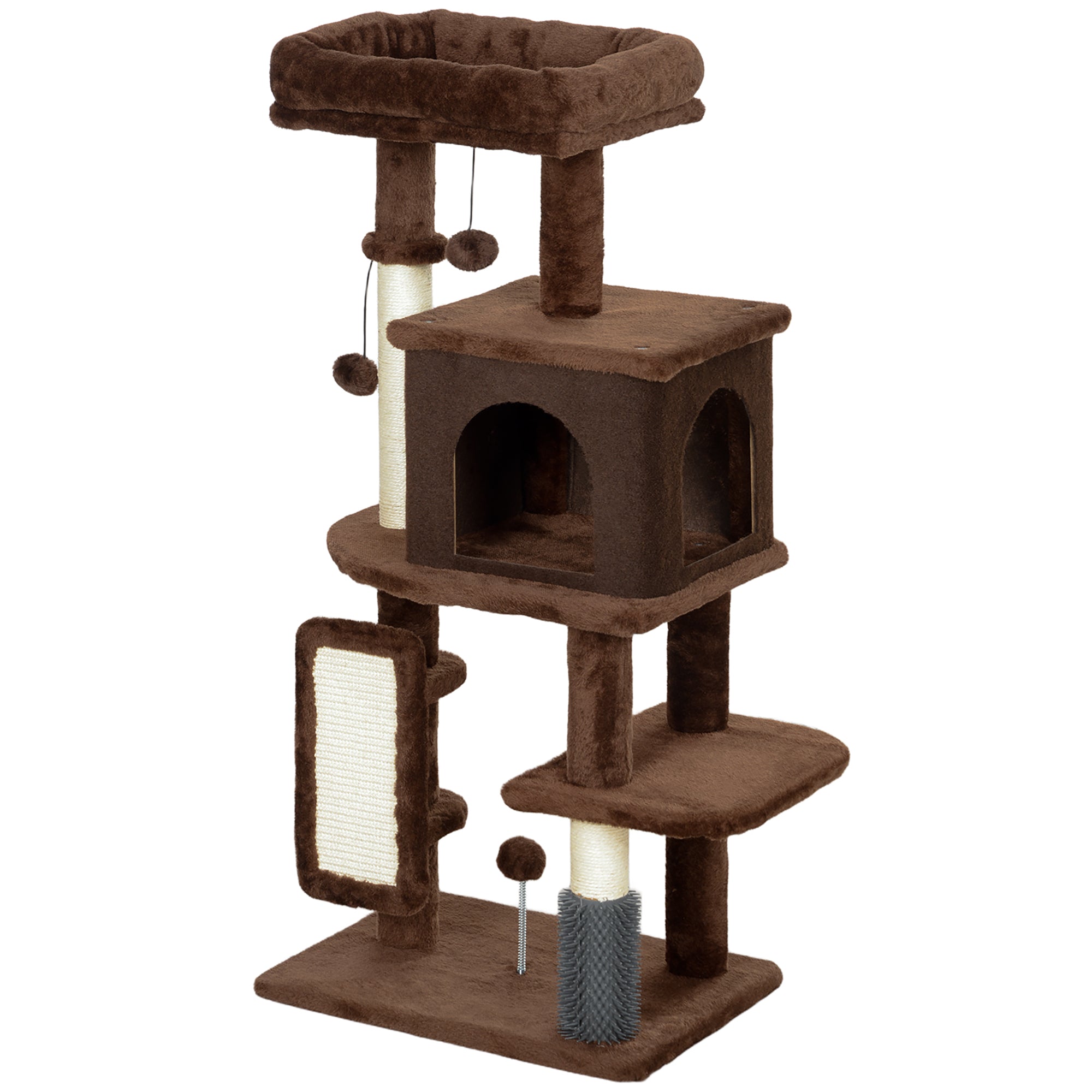 pawhut-arbre-chat-104-cm-avec-lit-niche-et-griffoirs-marron image 2