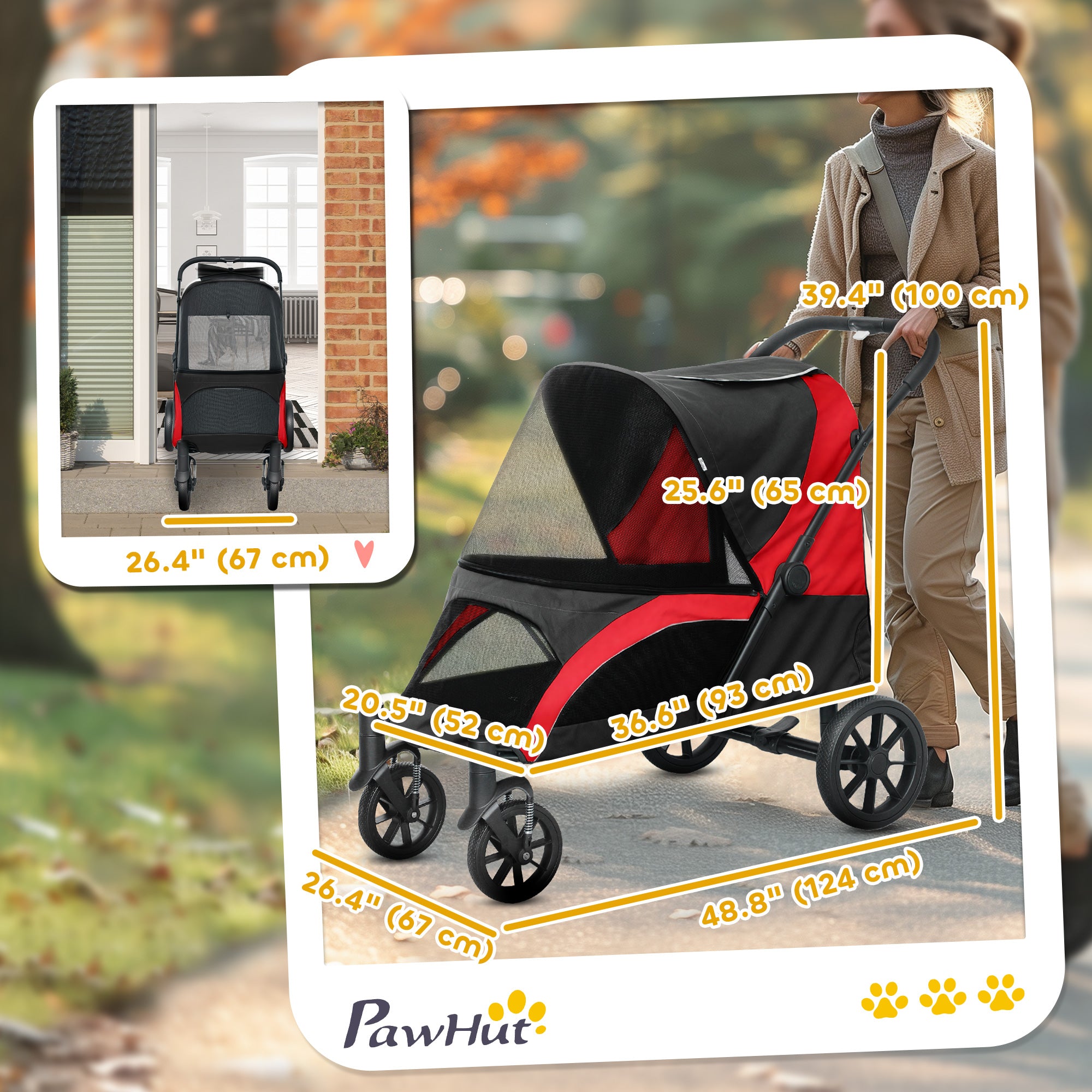 pawhut-poussette-pour-grand-chien-roues-amortissantes-pliage-1-clic-noire image 4