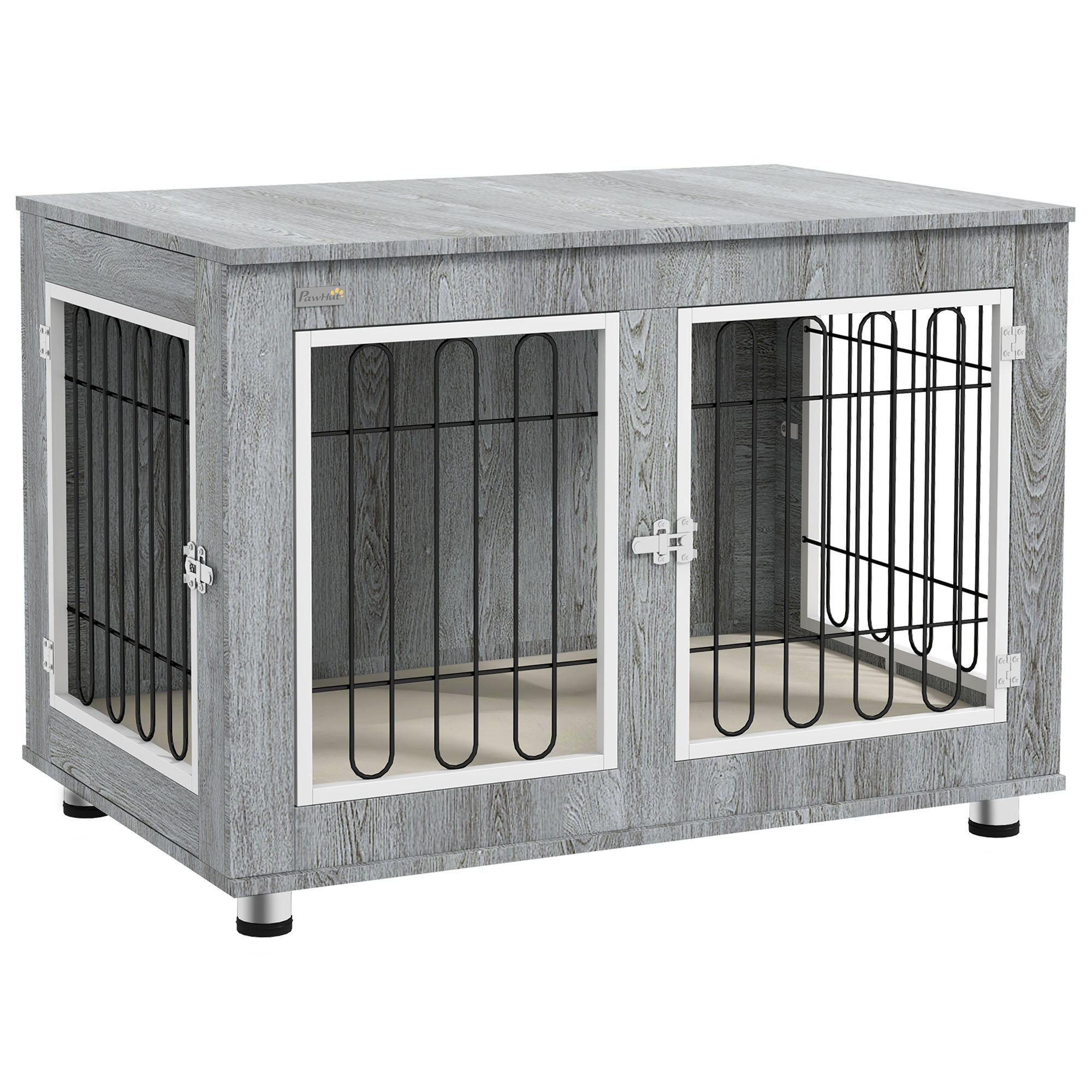 pawhut-niche-d-int-rieur-table-d-appoint-avec-coussin-pour-grands-chiens-gris image 1