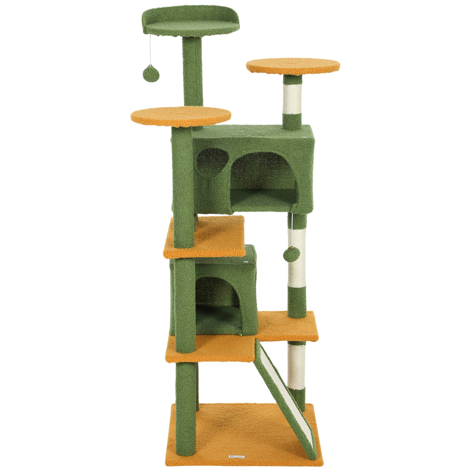 pawhut-arbre-chat-137-cm-vert-avec-2-niches-rampe-hamac-et-griffoir-sisal image 2