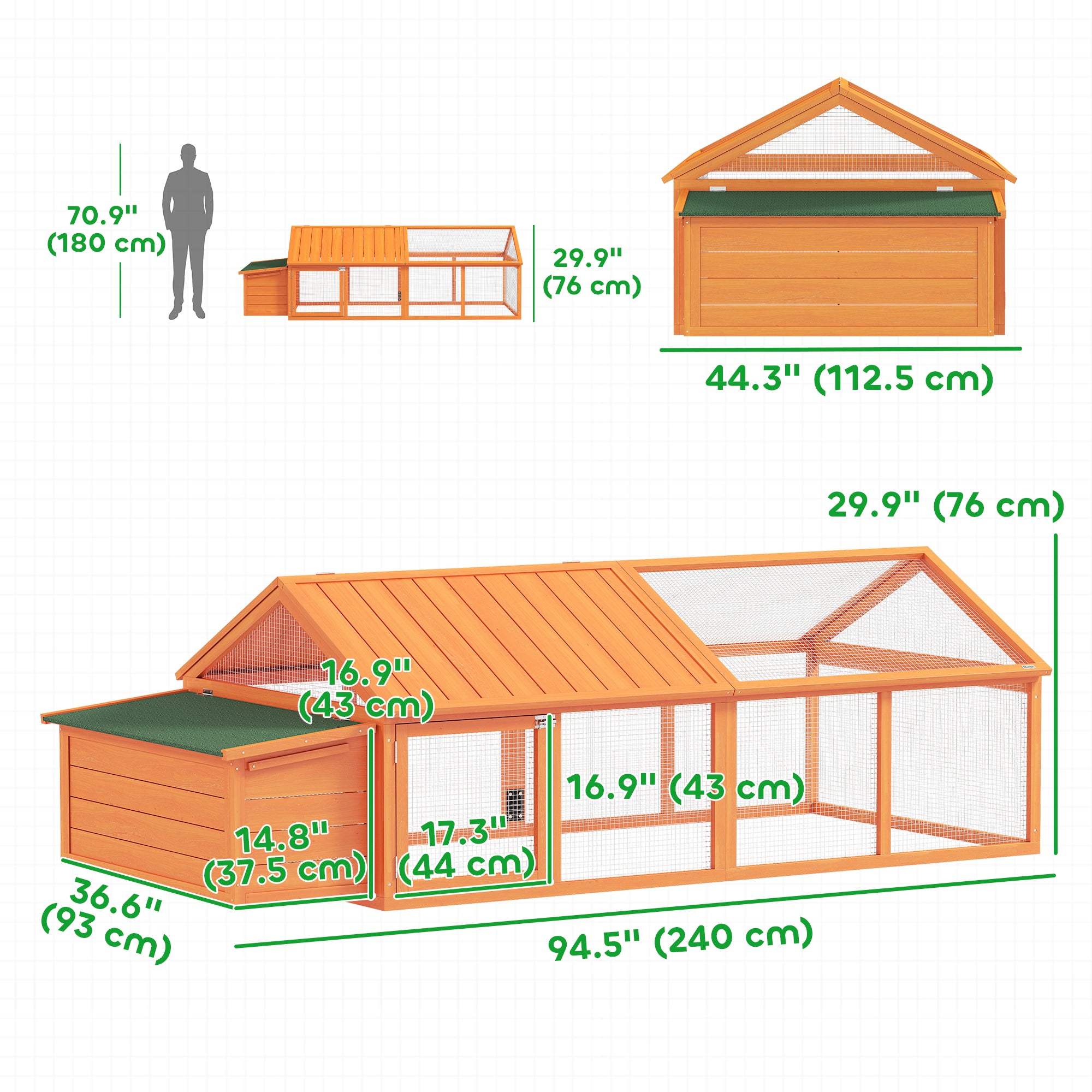 pawhut-poulailler-enclos-241-cm-orange-avec-pondoir-et-toit-ouvrant image 5
