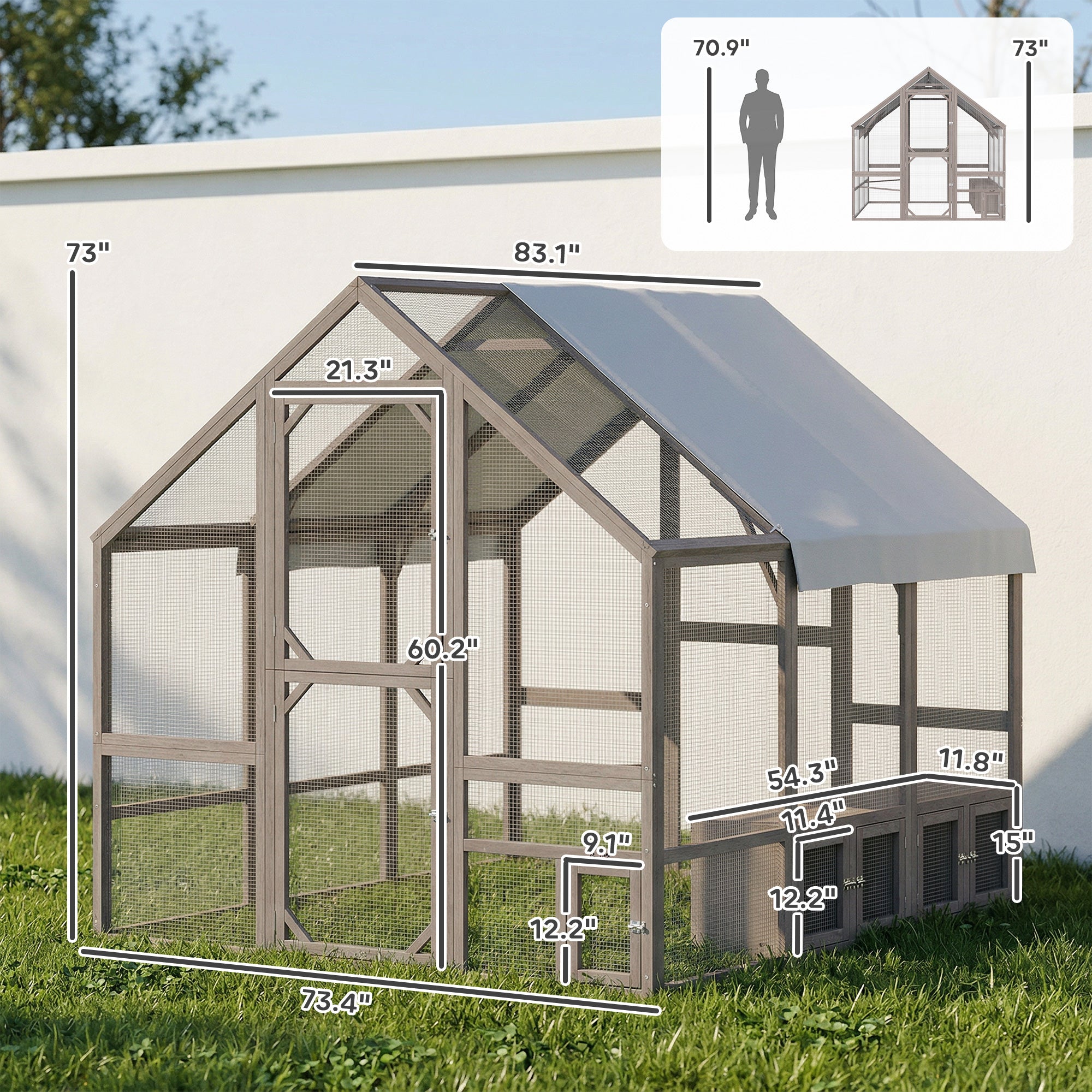 pawhut-poulailler-bois-211-x-185-x-185-cm-avec-grand-enclos-et-pondoirs-marron image 5