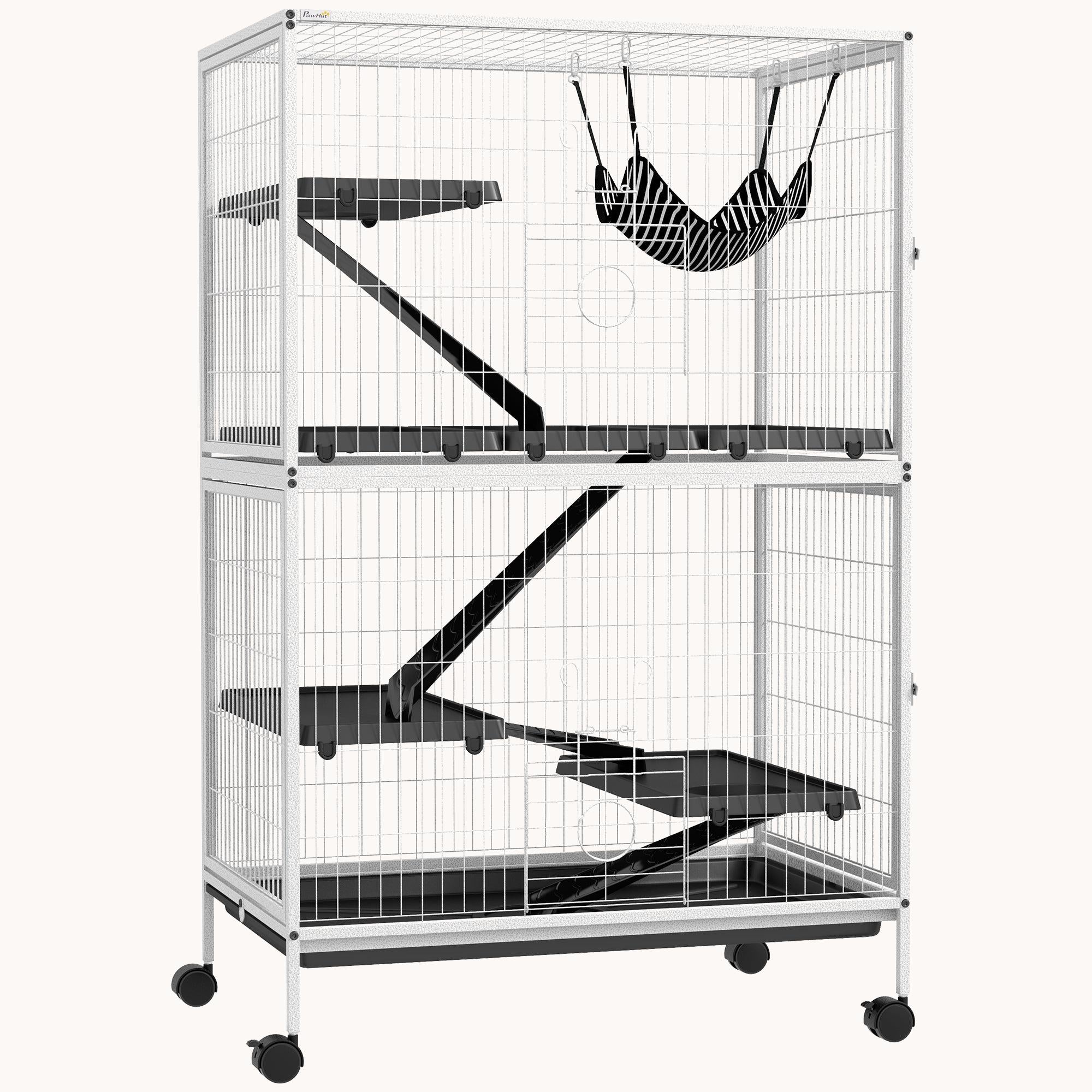 pawhut-cage-petits-animaux-5-tages-127-cm-4-portes-gris-clair image 1
