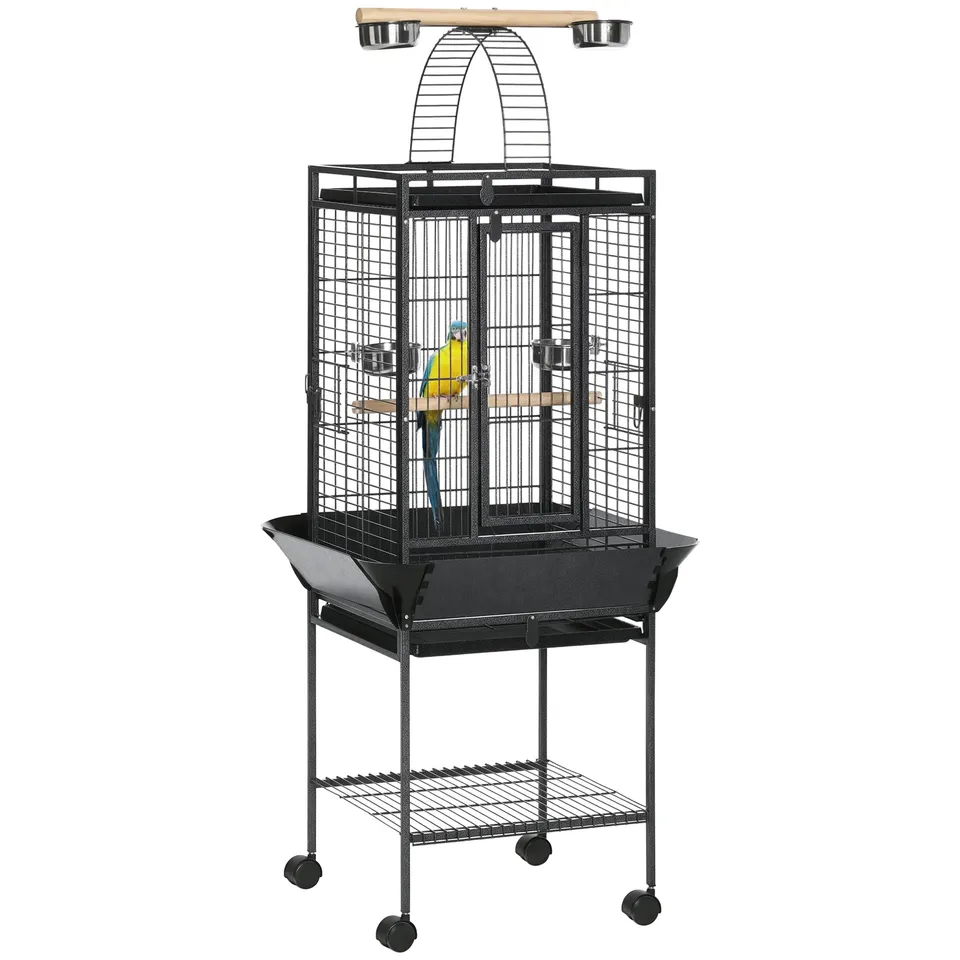 pawhut-cage-voli-re-156-cm-avec-toit-de-jeu-bacs-faciles-et-roulettes image 1