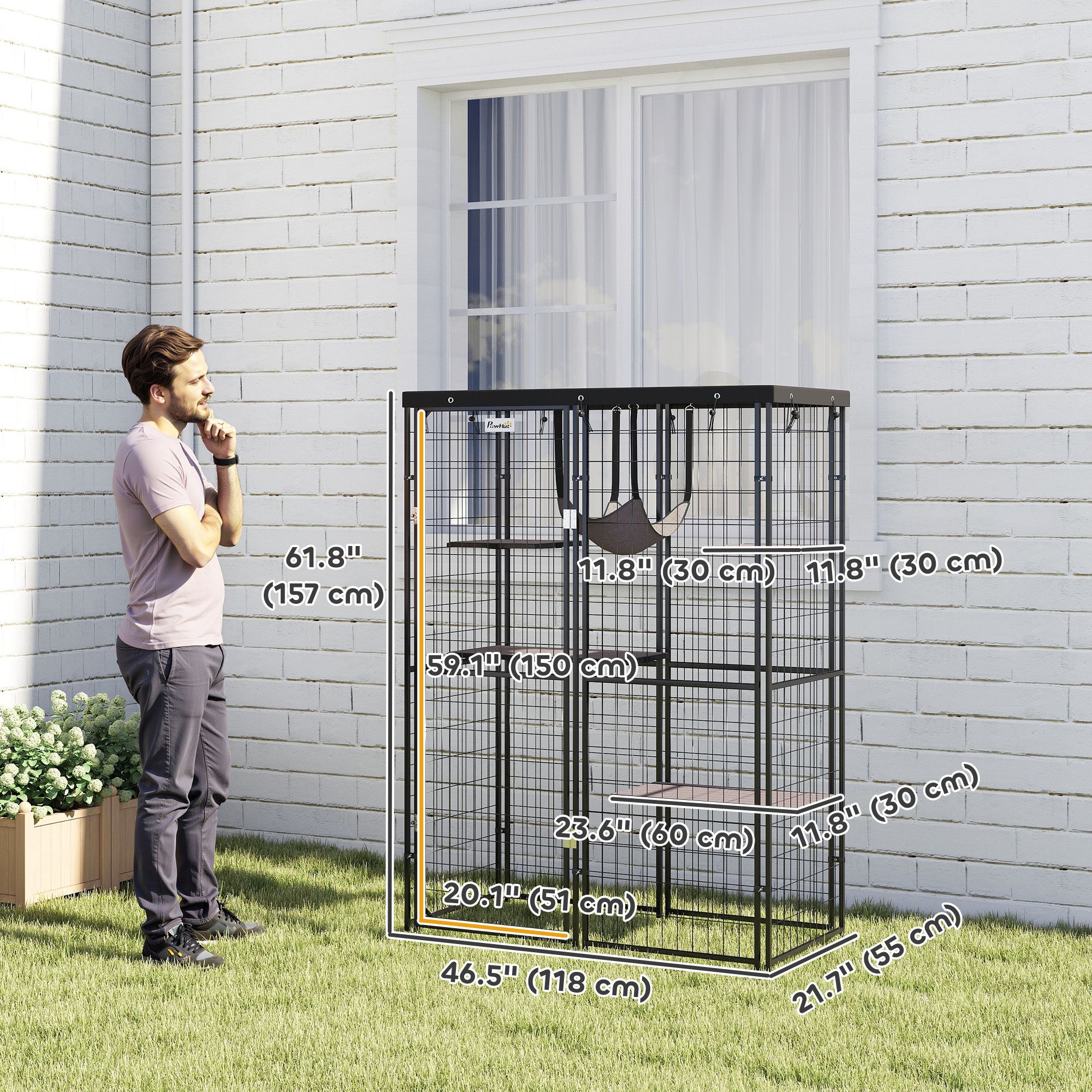 pawhut-catio-enclos-ext-rieur-pour-chat-noir-avec-4-plateformes-hamac-et-housse image 5