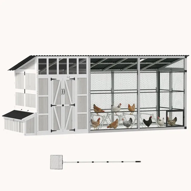 pawhut-poulailler-walk-in-212-pour-10-15-poules-avec-enclos-et-pondoir-gris-clai image 1