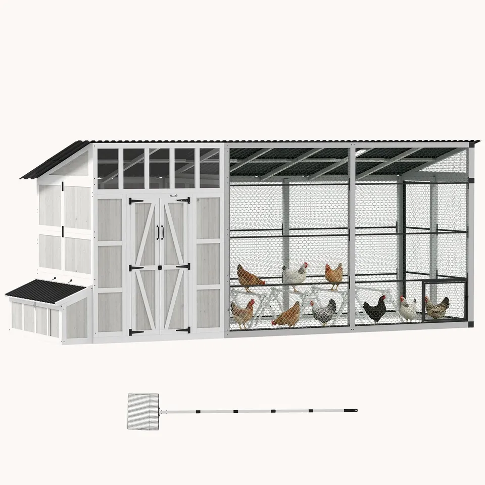 pawhut-poulailler-walk-in-212-pour-10-15-poules-avec-enclos-et-pondoir-gris-clai image 1