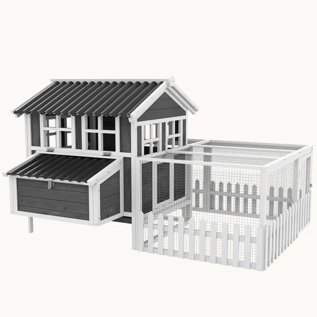 pawhut-poulailler-avec-enclos-pondoir-et-cl-ture-pour-1-2-poules-gris image 1