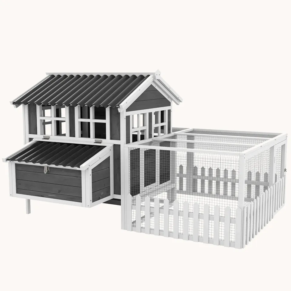 pawhut-poulailler-avec-enclos-pondoir-et-cl-ture-pour-1-2-poules-gris image 1