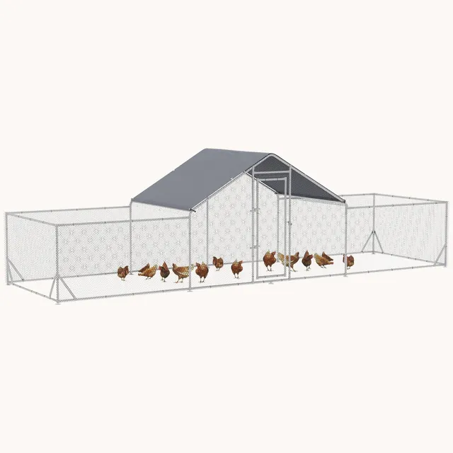 pawhut-parcours-poules-walk-in-m-tal-23-x-6-6-avec-b-che-tanche-argent image 1