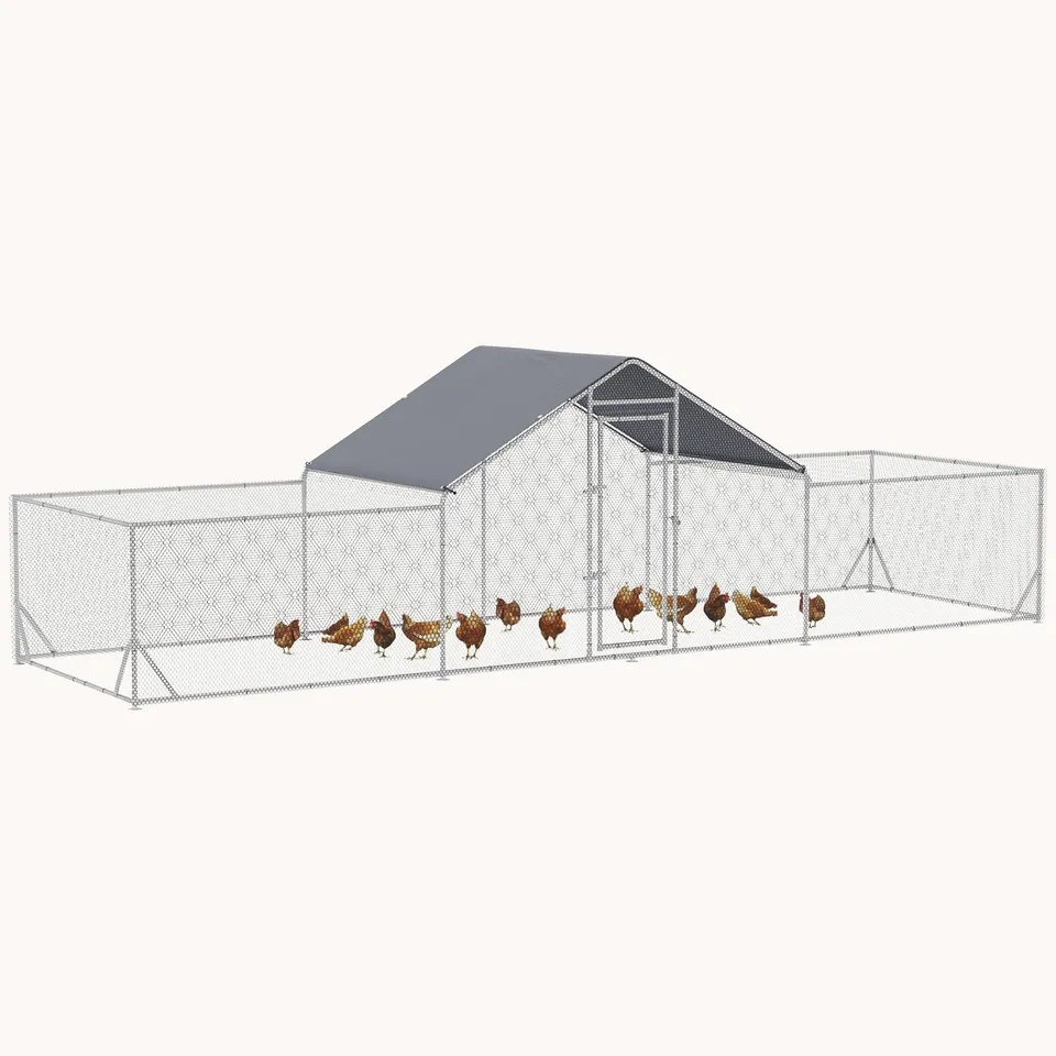 pawhut-parcours-poules-walk-in-m-tal-23-x-6-6-avec-b-che-tanche-argent image 1