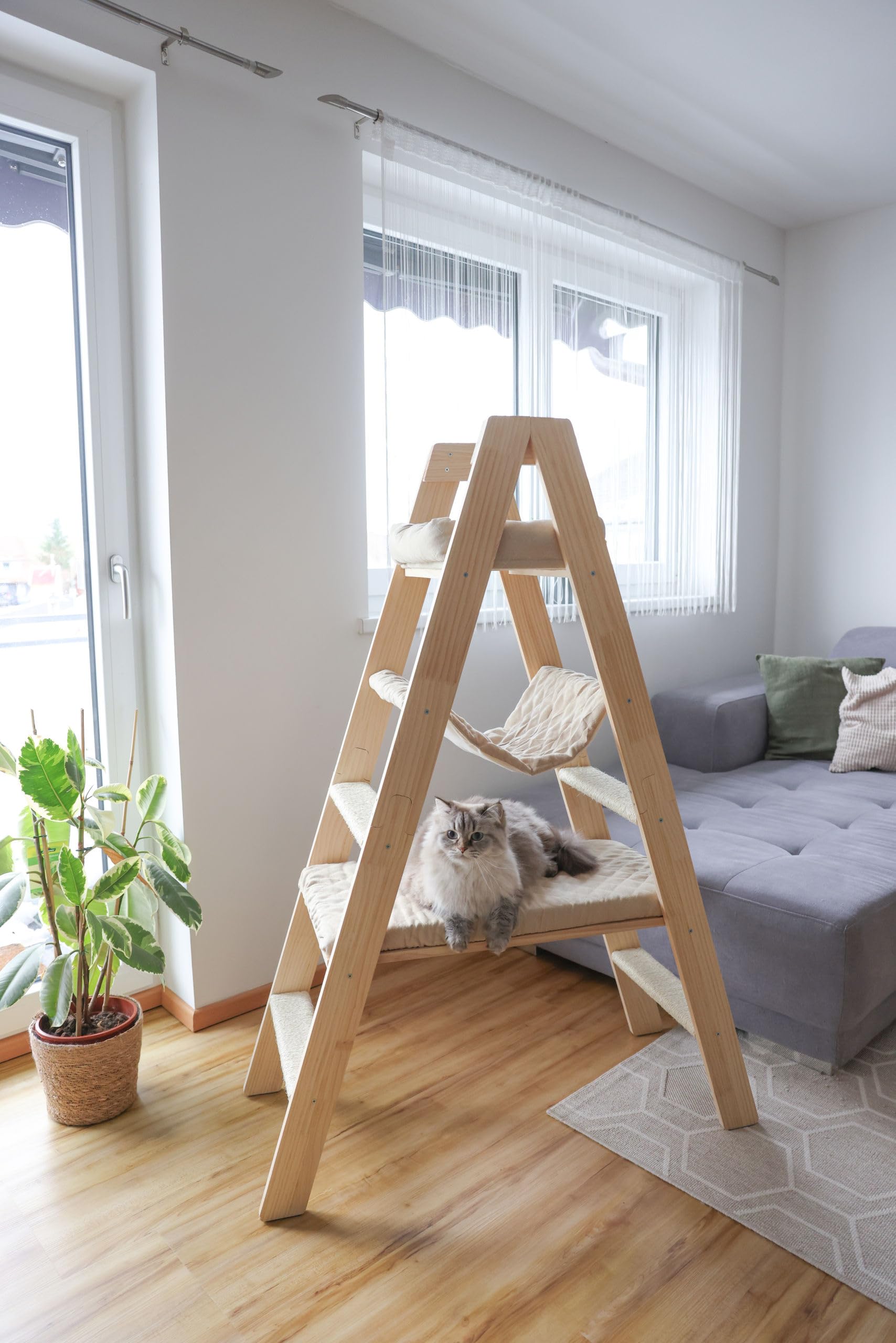 kerbl-pet-ladder-arbre-chat-bois-97-x-35-x-134-cm-naturel-beige-3-couchages image 2